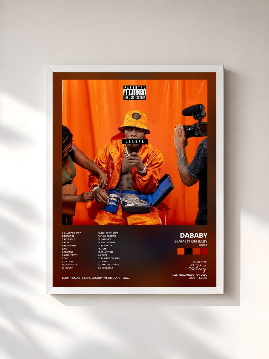 #blanc BLAME IT ON BABY (DELUXE) by DaBaby as a framed art print, white frame, printed and framed in France