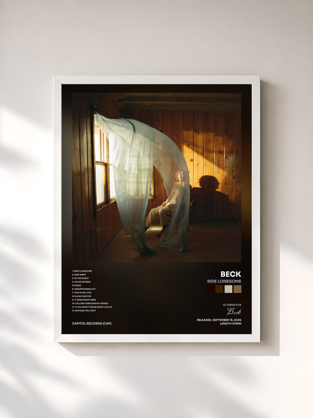 #blanc Tableau de l'album Ride Lonesome de Beck, cadre blanc, imprimé et encadré en France