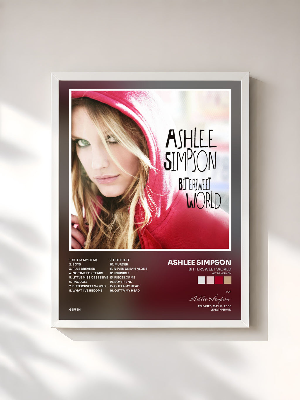 #blanc Tableau de l'album Bittersweet World (ALT BP Version) de Ashlee Simpson, cadre blanc, imprimé et encadré en France