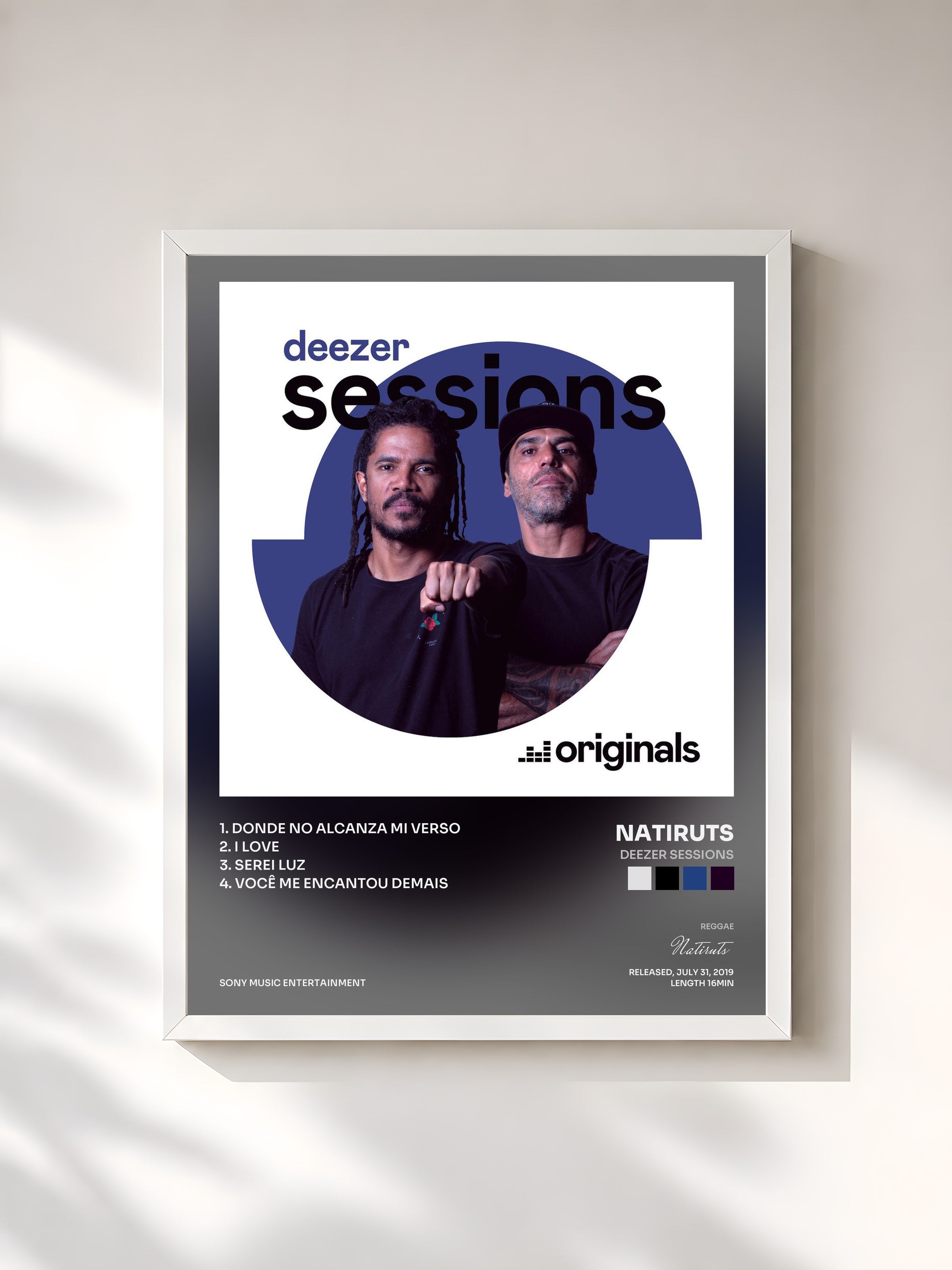 #blanc Tableau de l'album Deezer Sessions de Natiruts, cadre blanc, imprimé et encadré en France