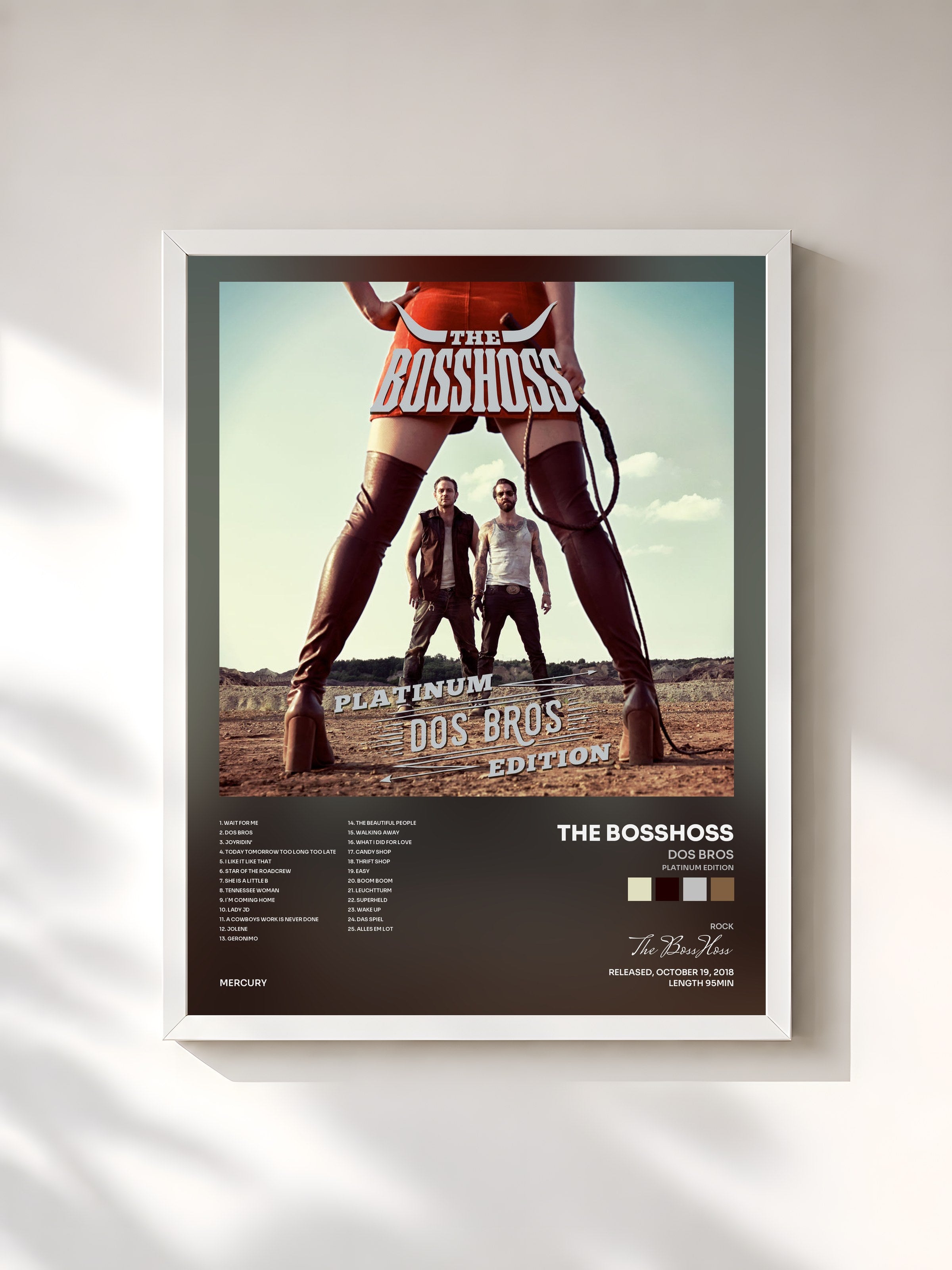 #blanc Tableau de l'album Dos Bros (Platinum Edition) de The BossHoss, cadre blanc, imprimé et encadré en France