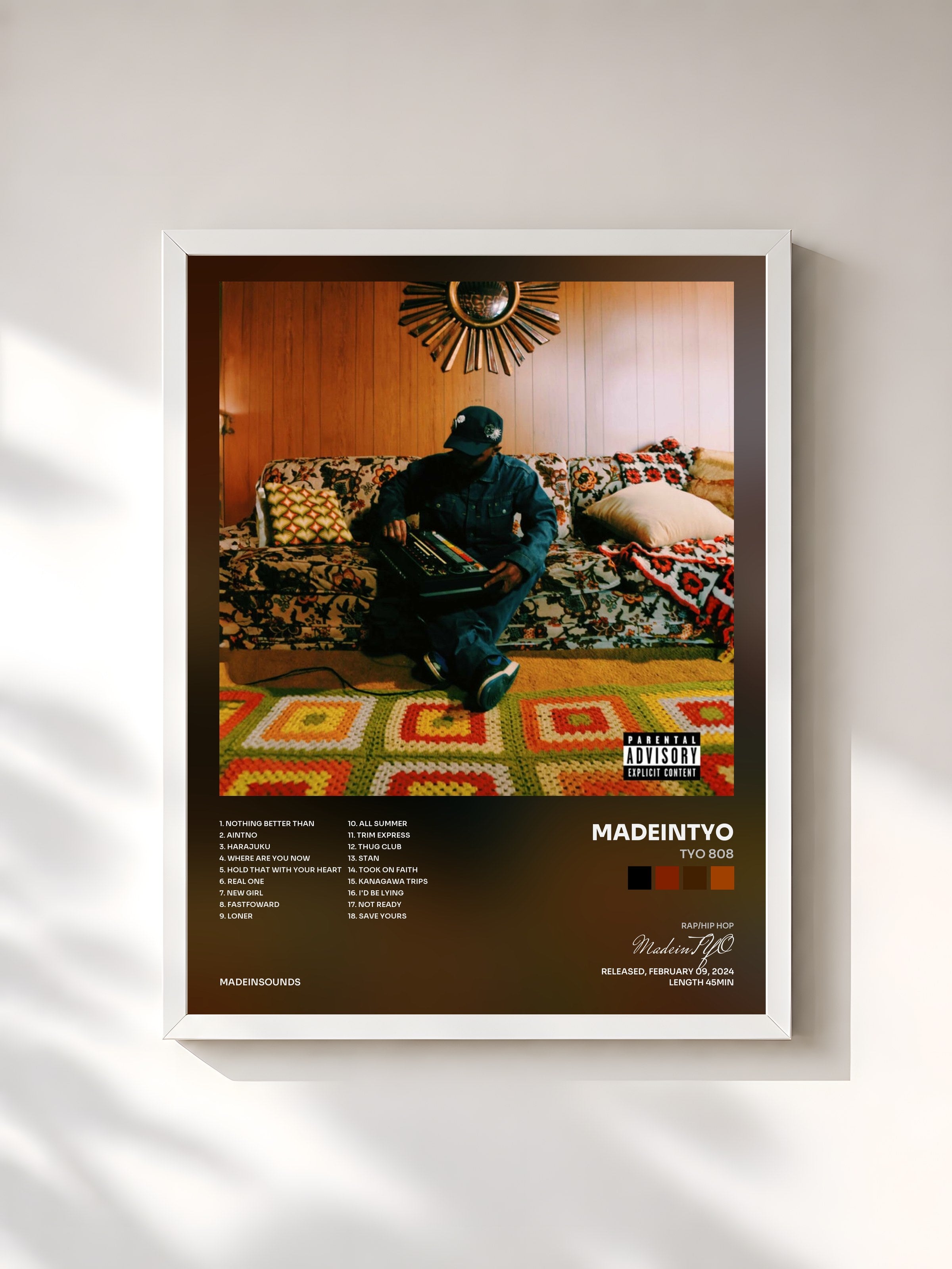 #blanc Tableau de l'album TYO 808 de MadeinTYO, cadre blanc, imprimé et encadré en France