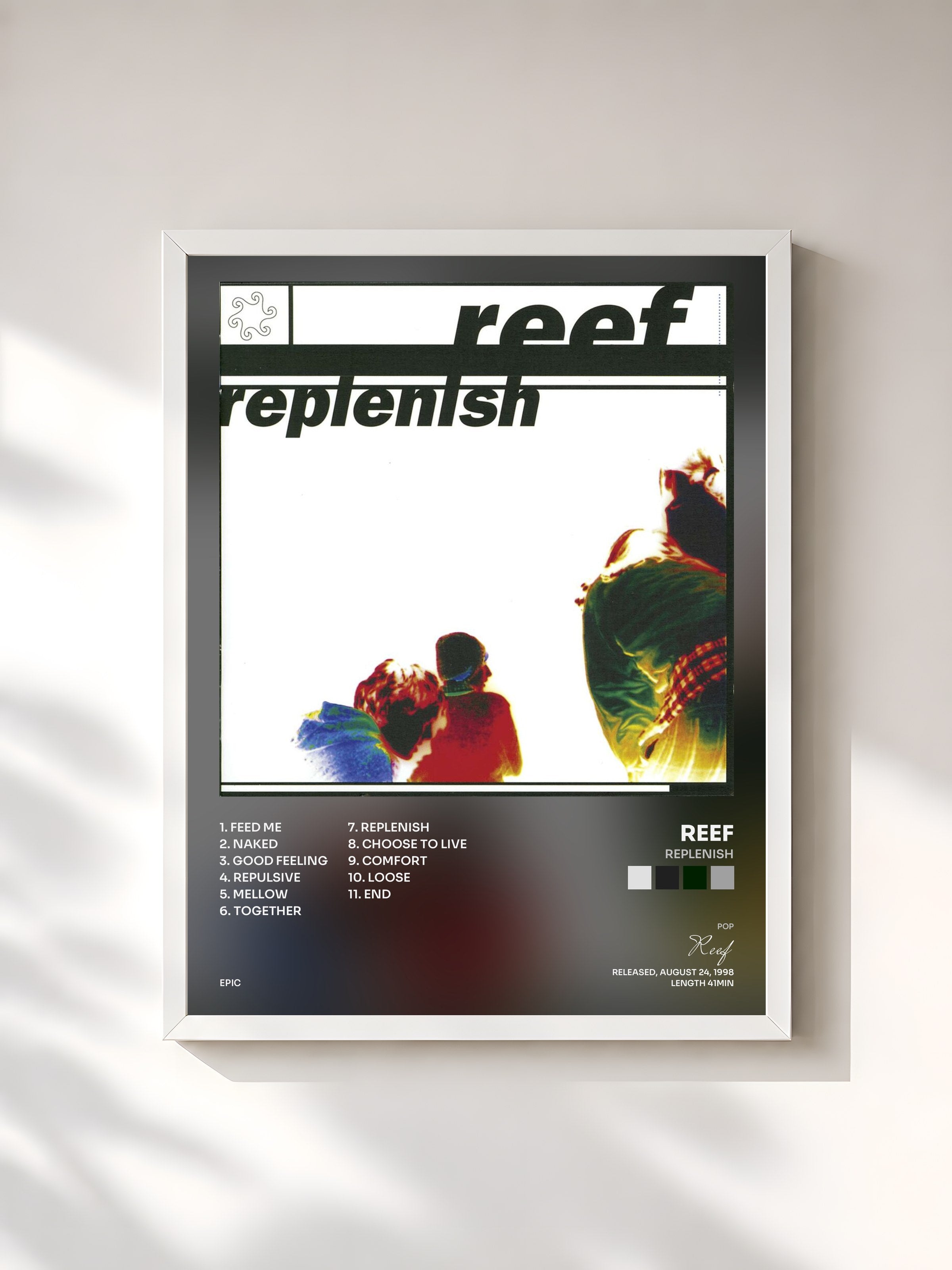 #blanc Tableau de l'album Replenish de Reef, cadre blanc, imprimé et encadré en France
