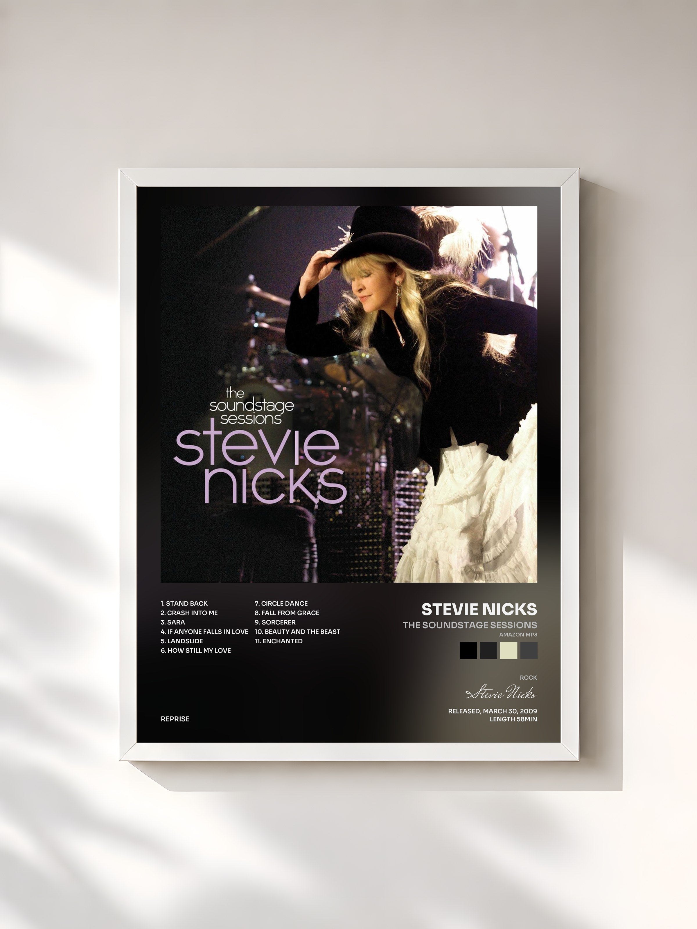 #blanc Tableau de l'album The Soundstage Sessions (Amazon MP3) de Stevie Nicks, cadre blanc, imprimé et encadré en France