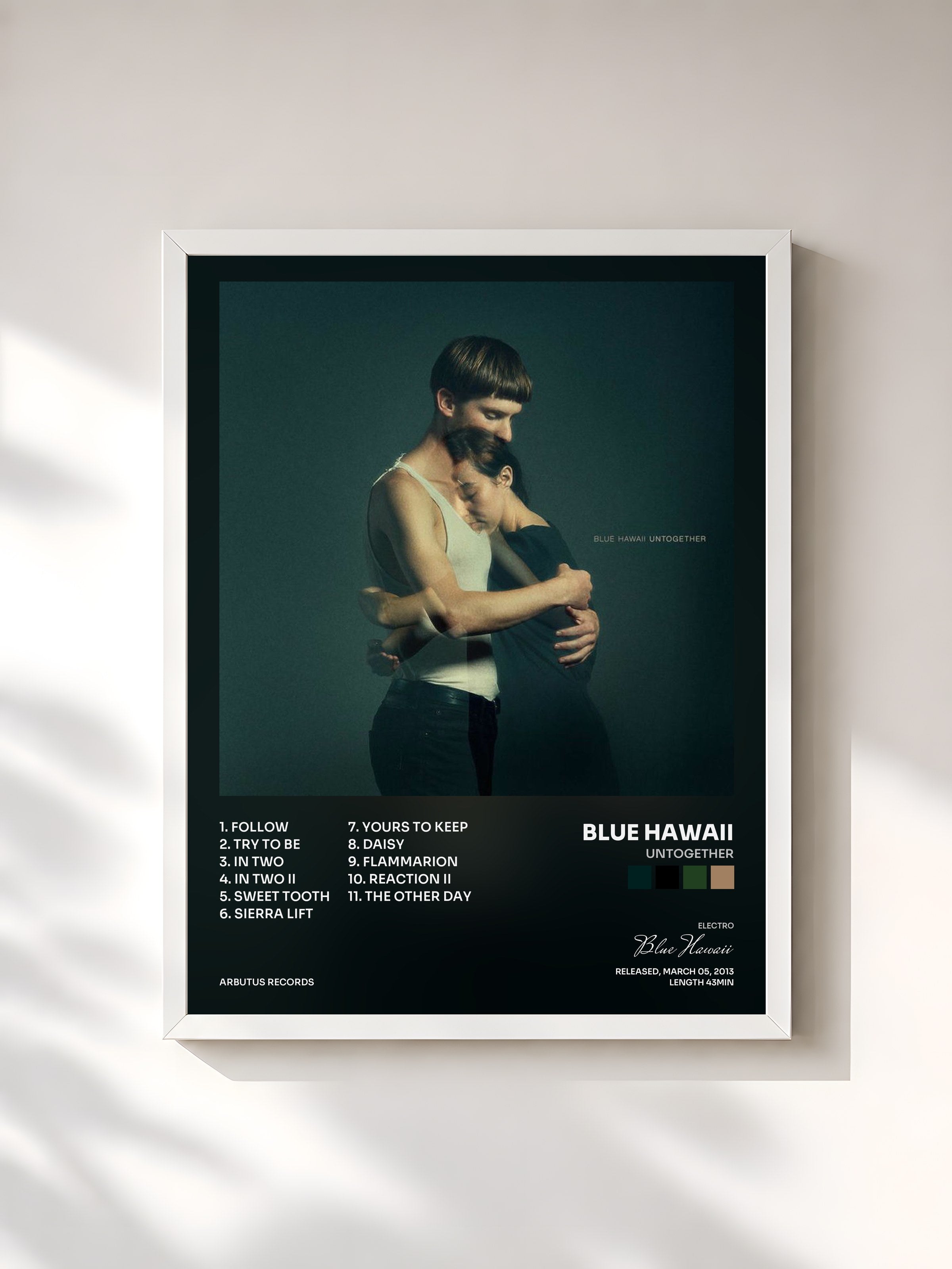 #blanc Tableau de l'album Untogether de Blue Hawaii, cadre blanc, imprimé et encadré en France