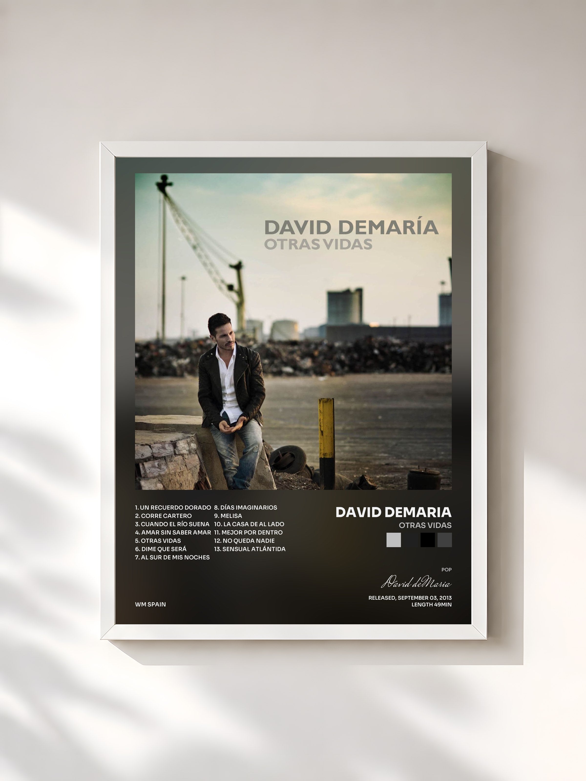 #blanc Tableau de l'album Otras Vidas de David deMaria, cadre blanc, imprimé et encadré en France