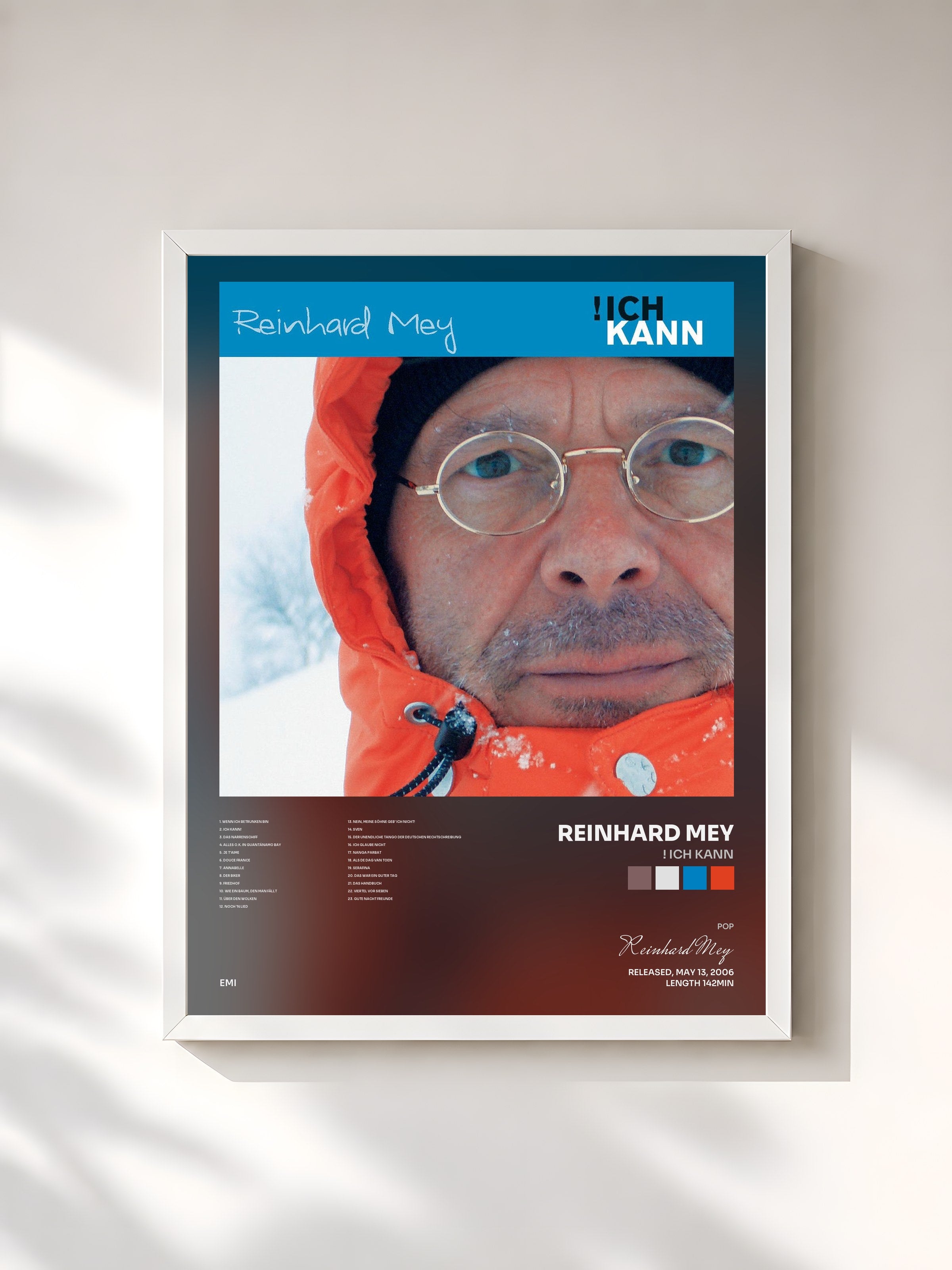 #blanc Tableau de l'album ! Ich Kann de Reinhard Mey, cadre blanc, imprimé et encadré en France