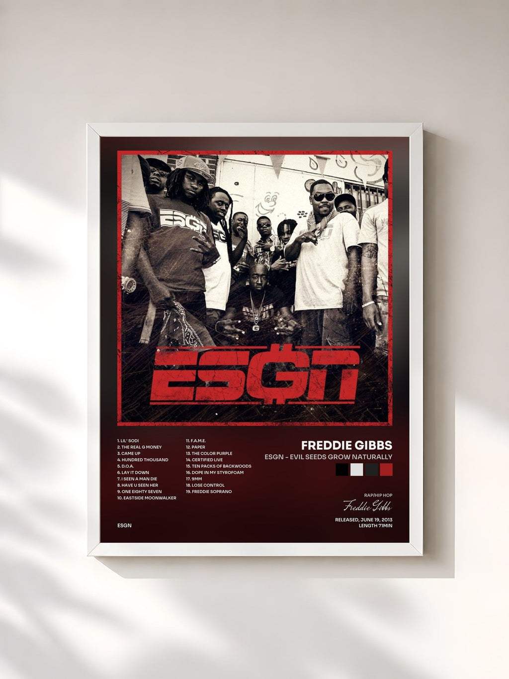 #blanc ESGN - Evil Seeds Grow Naturally di Freddie Gibbs in stampa incorniciata, cornice bianca, stampata e incorniciata in Francia