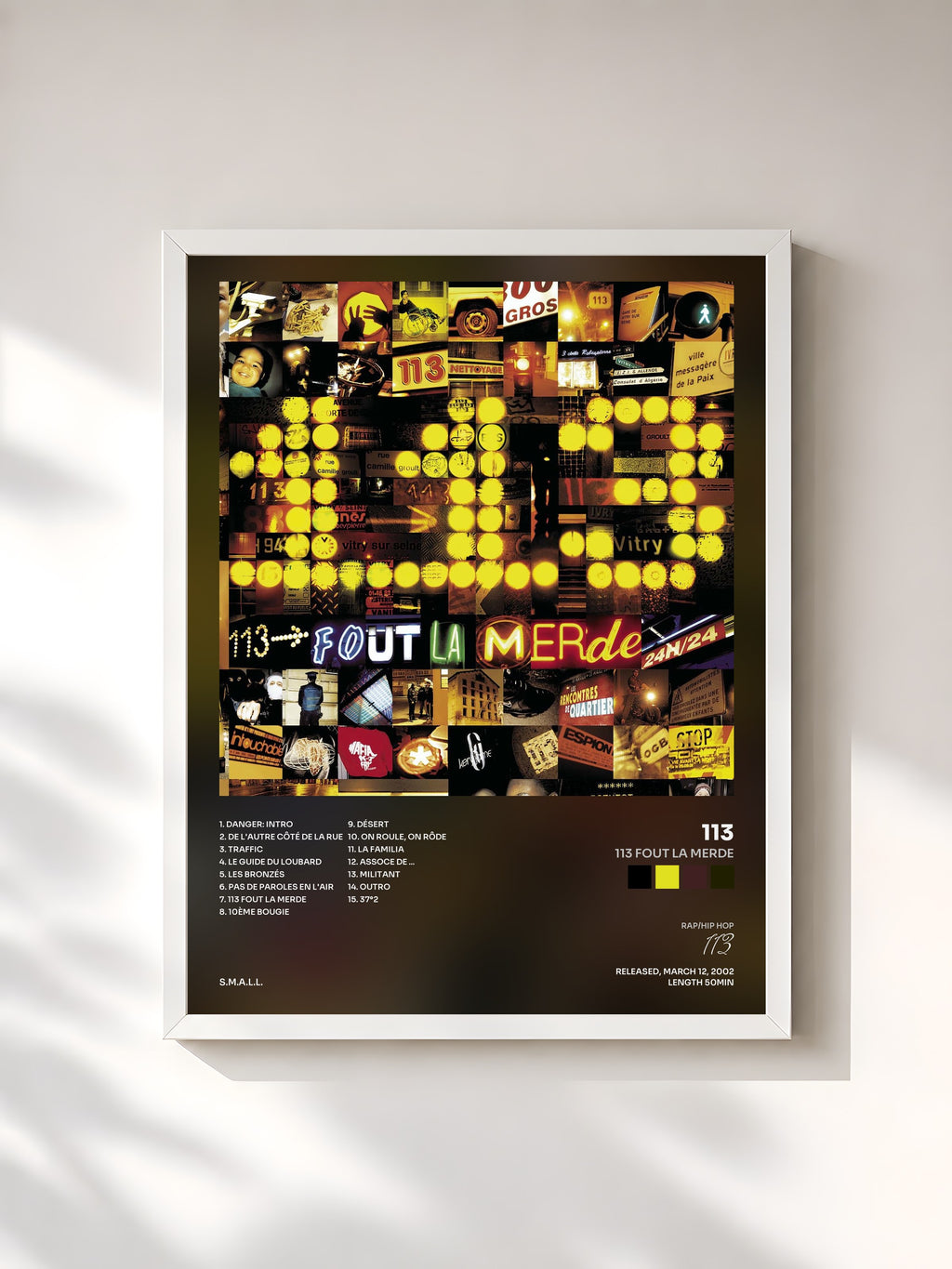 #blanc Tableau de l'album 113 fout la merde de 113, cadre blanc, imprimé et encadré en France