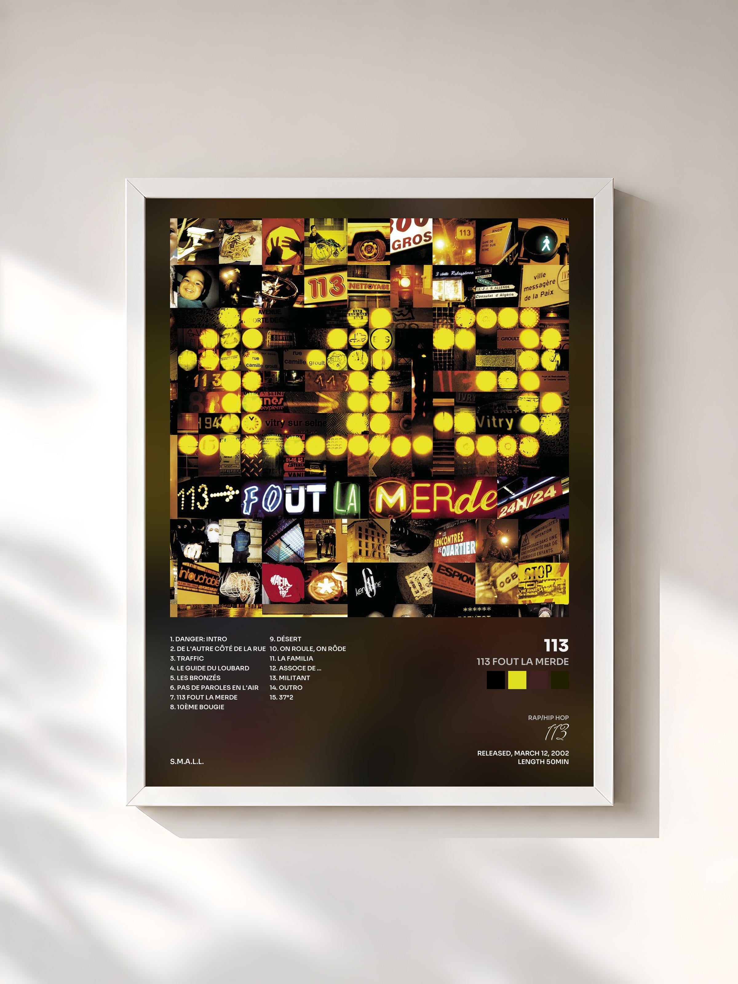 #blanc Tableau de l'album 113 fout la merde de 113, cadre blanc, imprimé et encadré en France