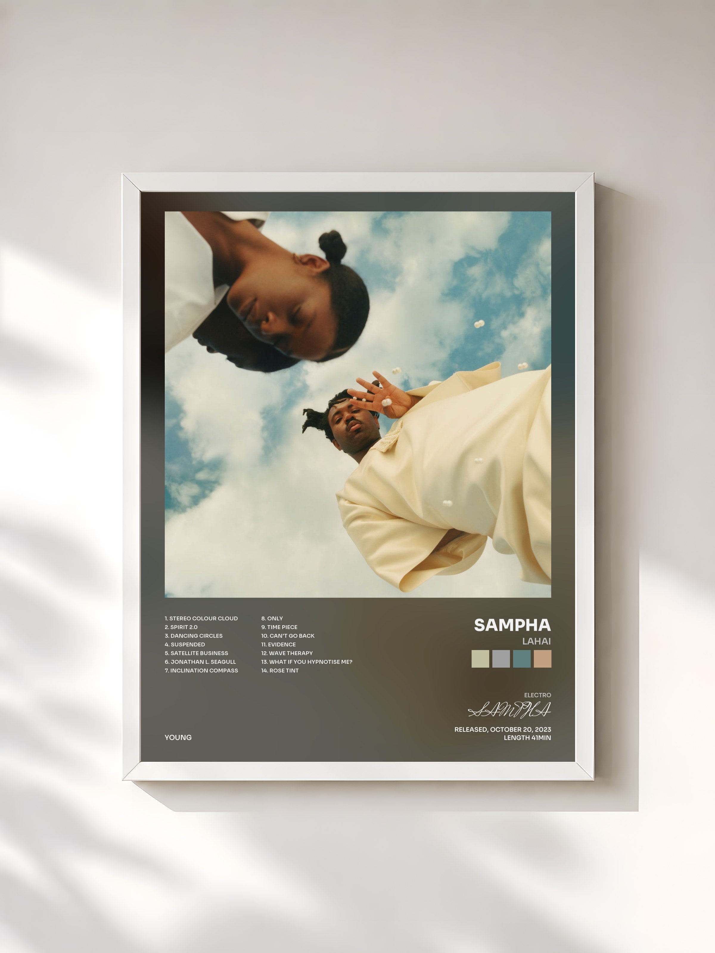 #blanc Tableau de l'album Lahai de SAMPHA, cadre blanc, imprimé et encadré en France