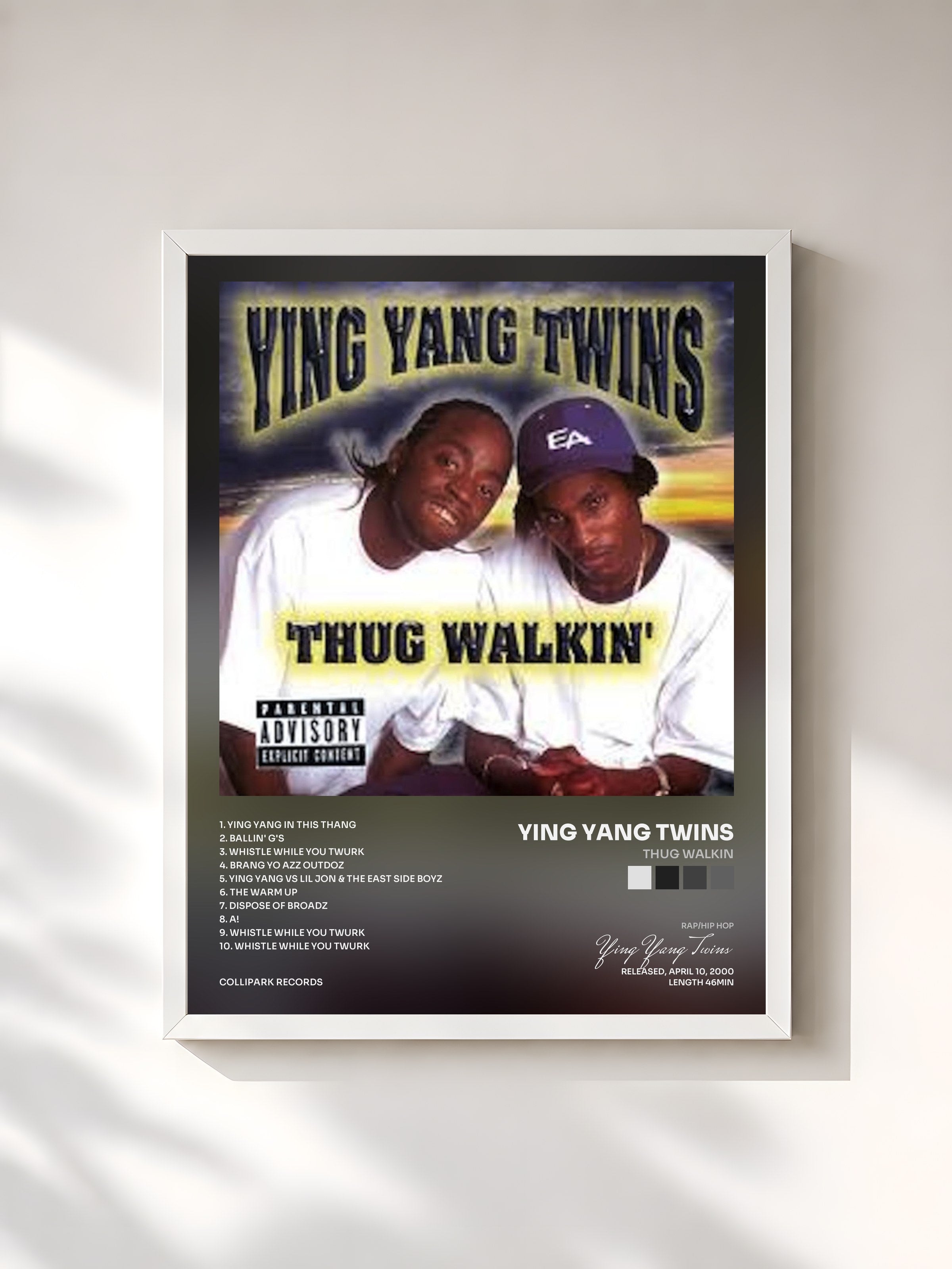 #blanc Tableau de l'album Thug Walkin de Ying Yang Twins, cadre blanc, imprimé et encadré en France
