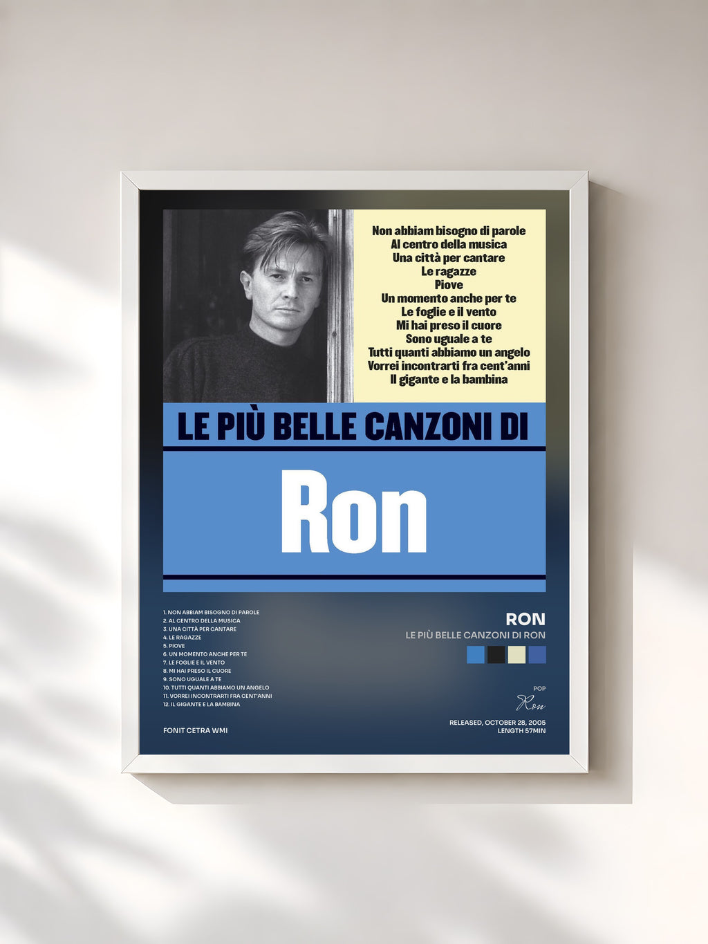 #blanc Tableau de l'album Le più belle canzoni di Ron de Ron, cadre blanc, imprimé et encadré en France