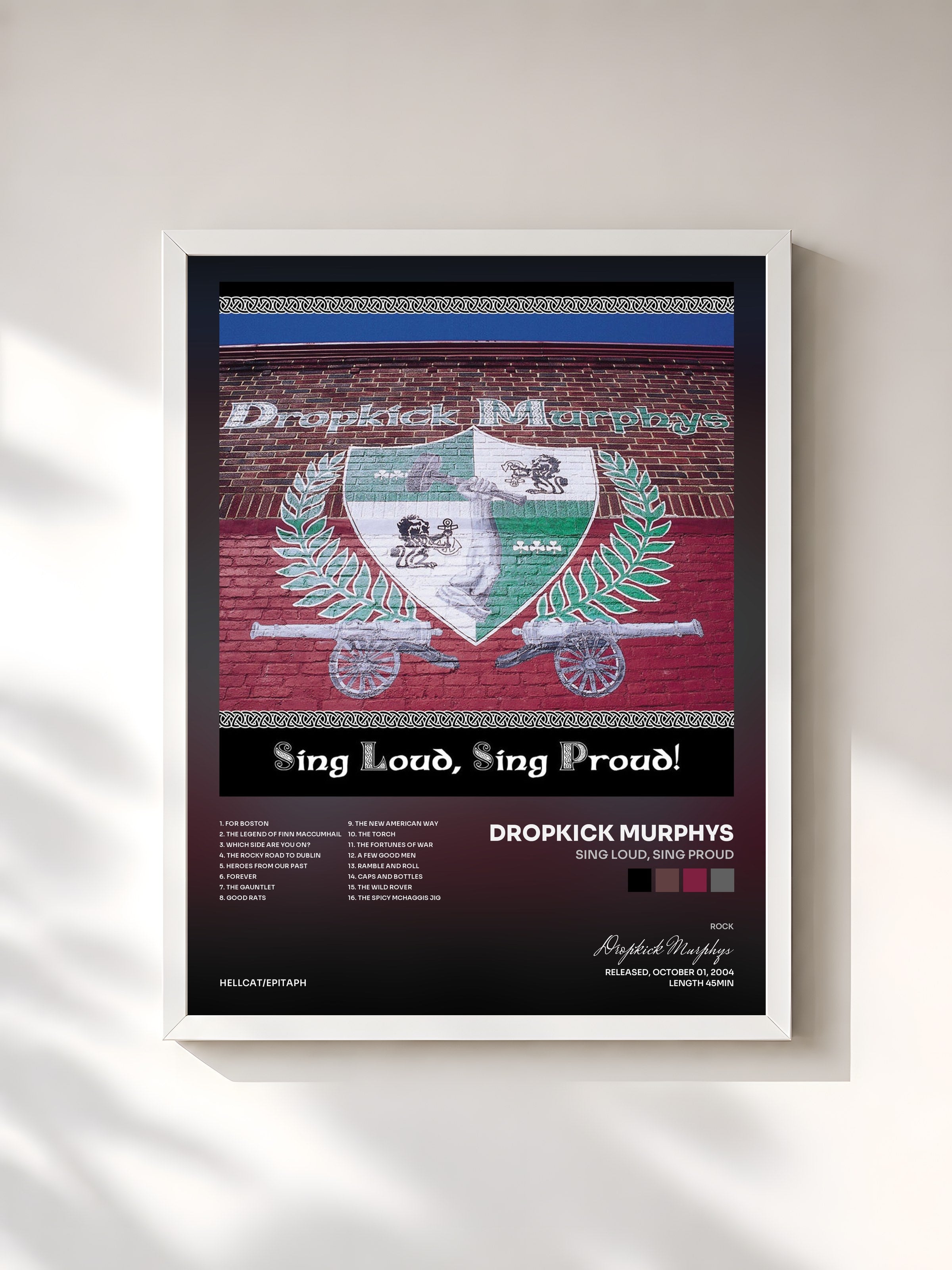 #blanc Tableau de l'album Sing Loud, Sing Proud de Dropkick Murphys, cadre blanc, imprimé et encadré en France