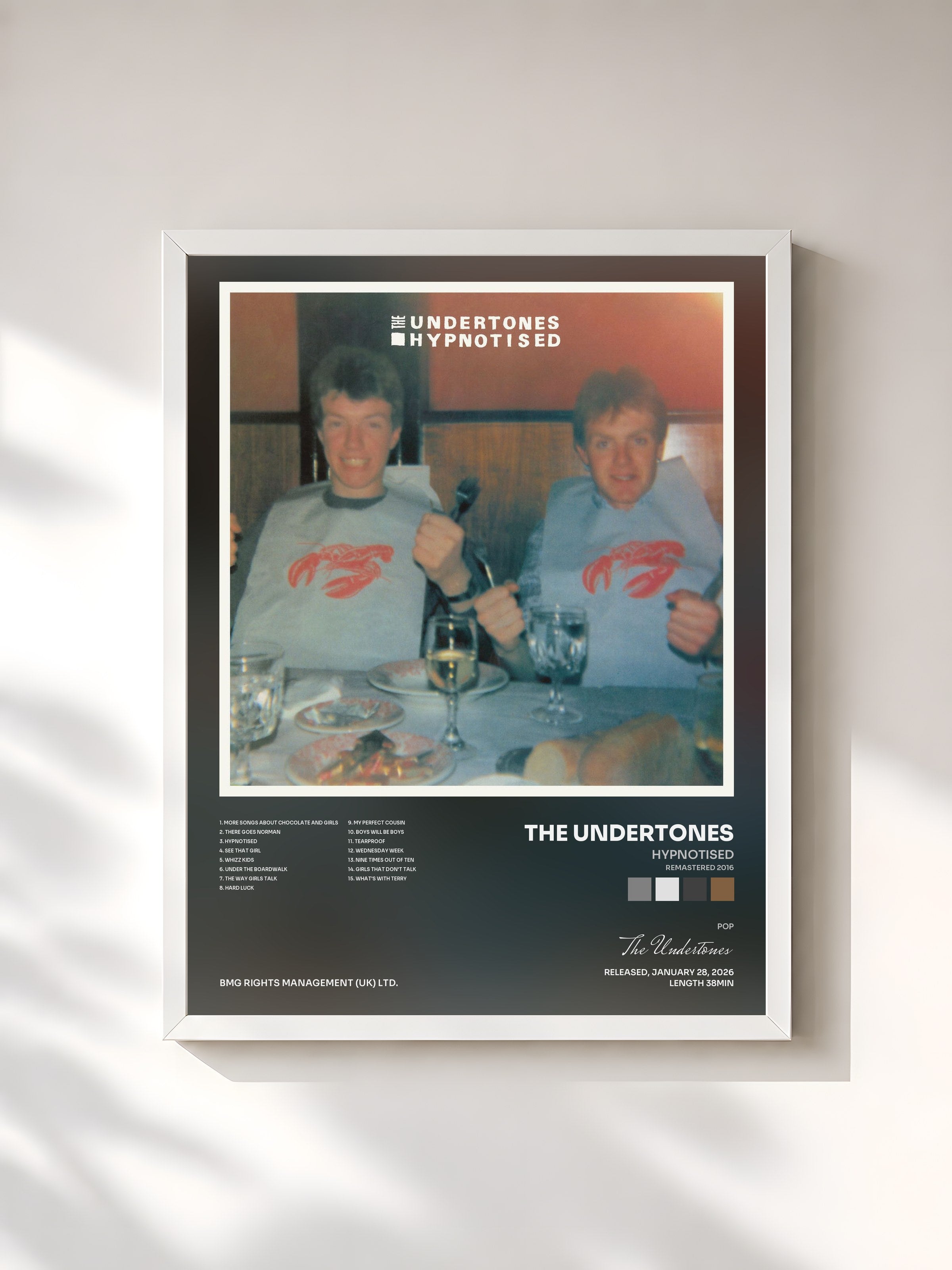 #blanc Tableau de l'album Hypnotised (Remastered 2016) de The Undertones, cadre blanc, imprimé et encadré en France
