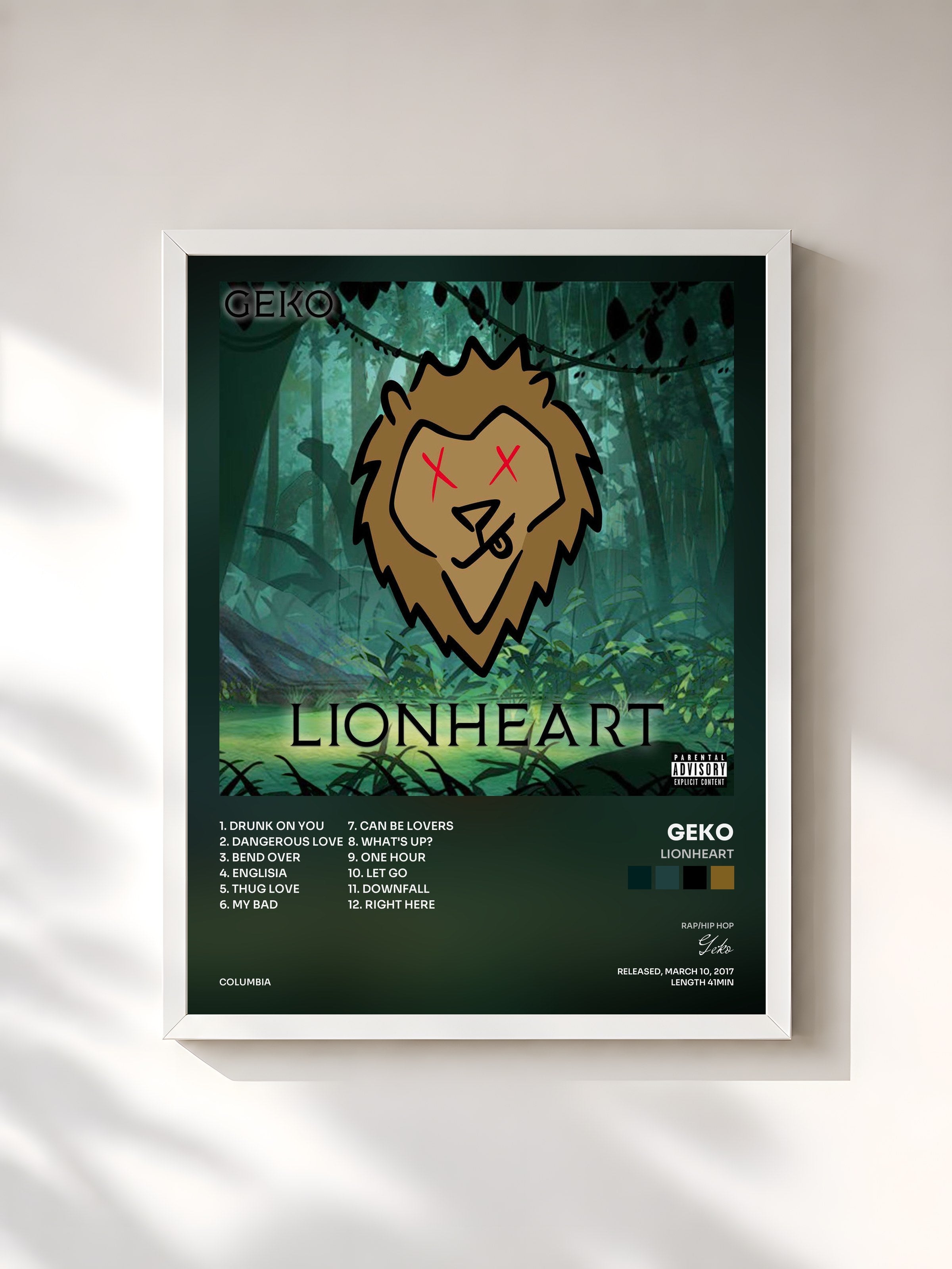 #blanc Tableau de l'album LionHeart de Geko, cadre blanc, imprimé et encadré en France