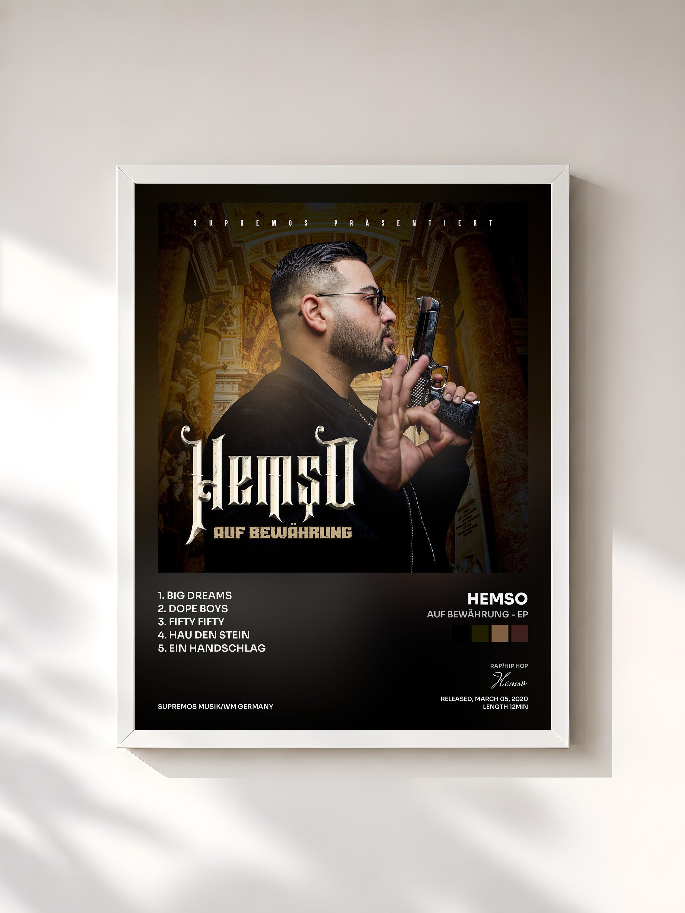 #blanc Tableau de l'album Auf Bewährung - EP de Hemso, cadre blanc, imprimé et encadré en France
