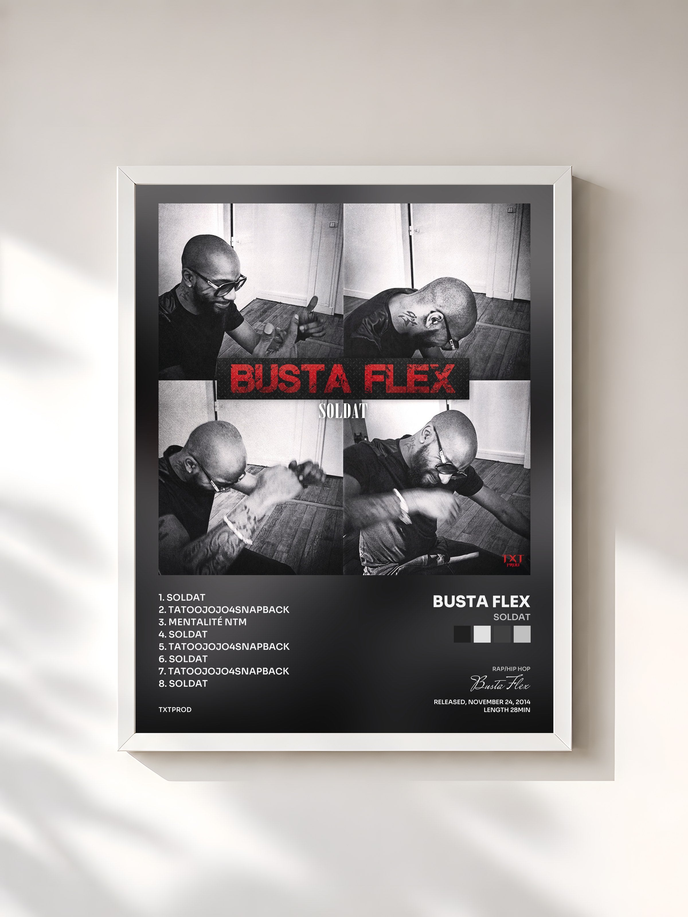 #blanc Tableau de l'album Soldat de Busta Flex, cadre blanc, imprimé et encadré en France