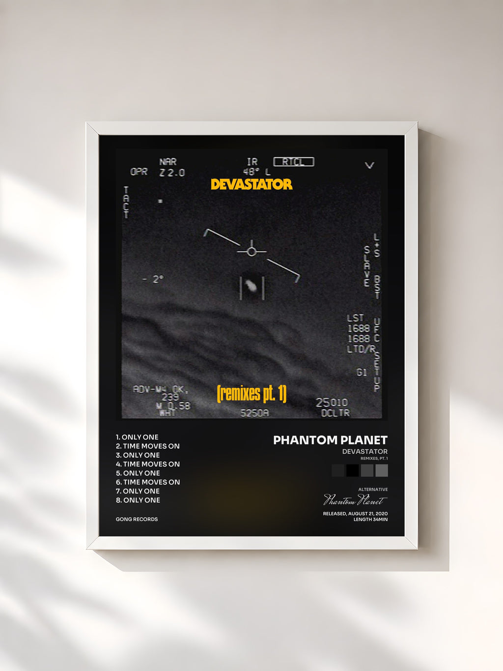 #blanc Tableau de l'album Devastator (Remixes, Pt. 1) de Phantom Planet, cadre blanc, imprimé et encadré en France