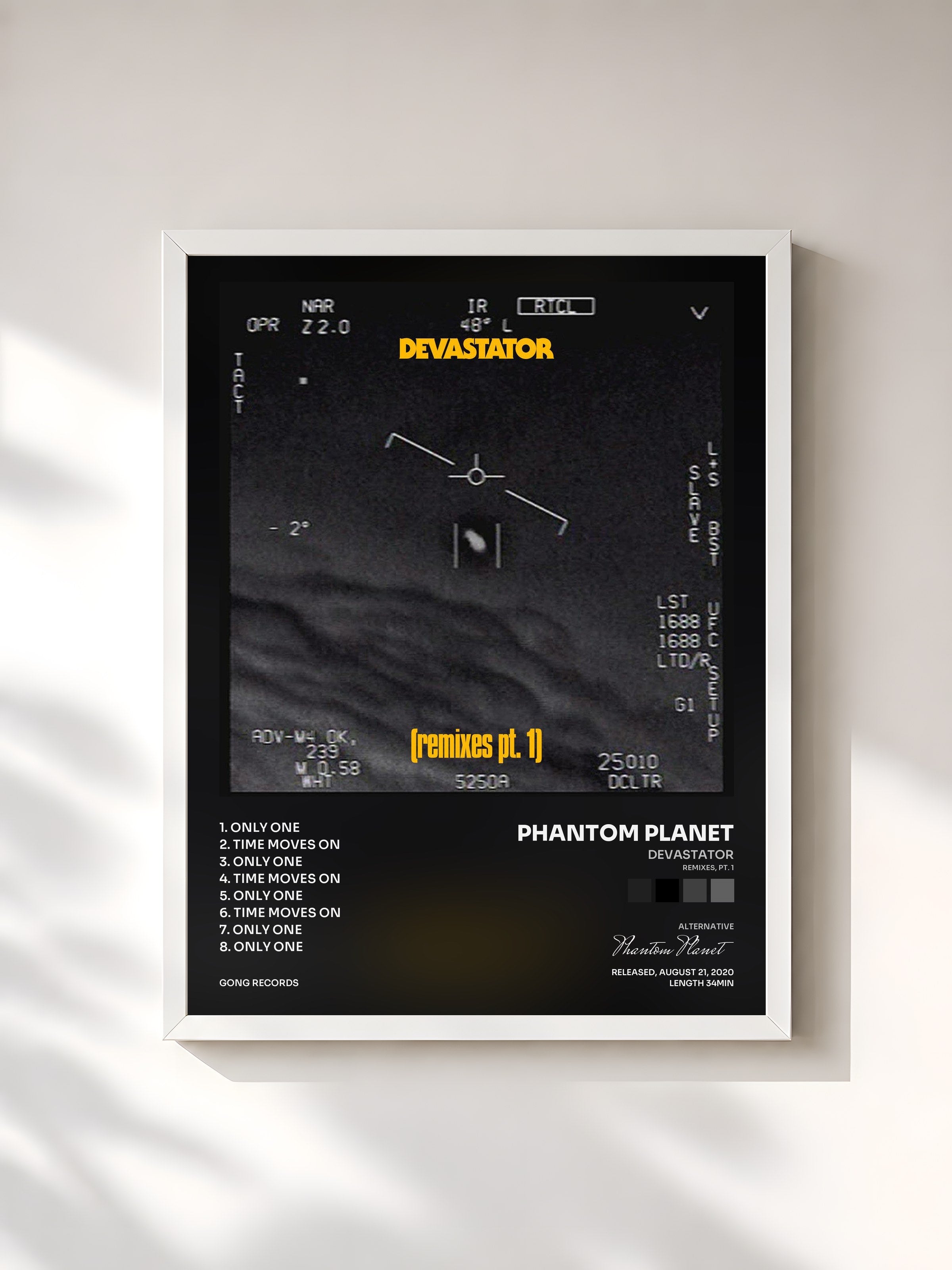 #blanc Tableau de l'album Devastator (Remixes, Pt. 1) de Phantom Planet, cadre blanc, imprimé et encadré en France