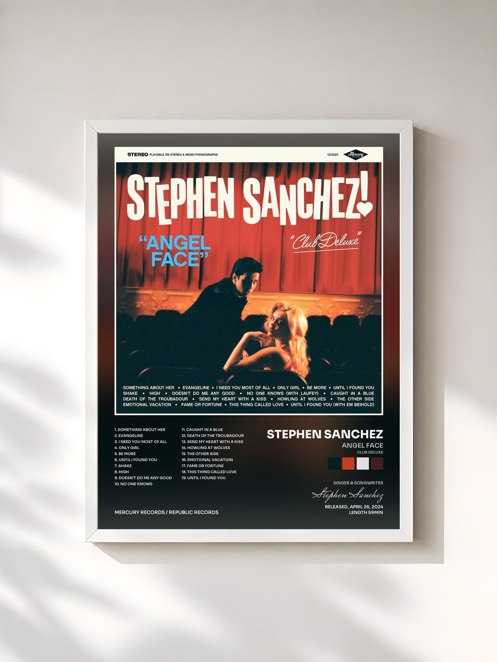 #blanc Angel Face (Club Deluxe) by Stephen Sanchez as a framed art print, white frame, printed and framed in France