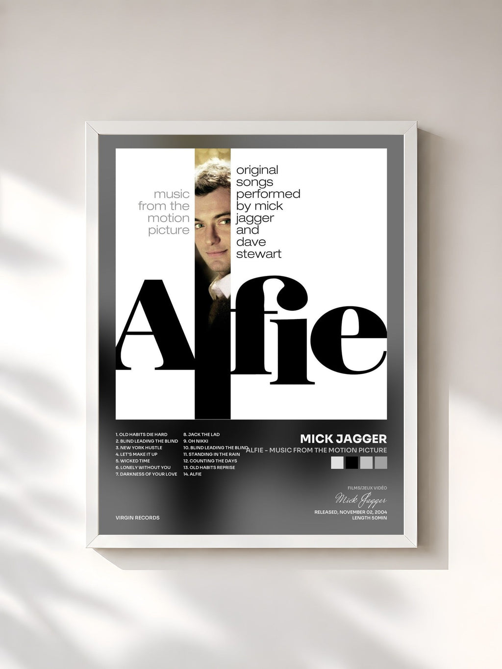 #blanc Alfie - Music From The Motion Picture di Mick Jagger in stampa incorniciata, cornice bianca, stampata e incorniciata in Francia