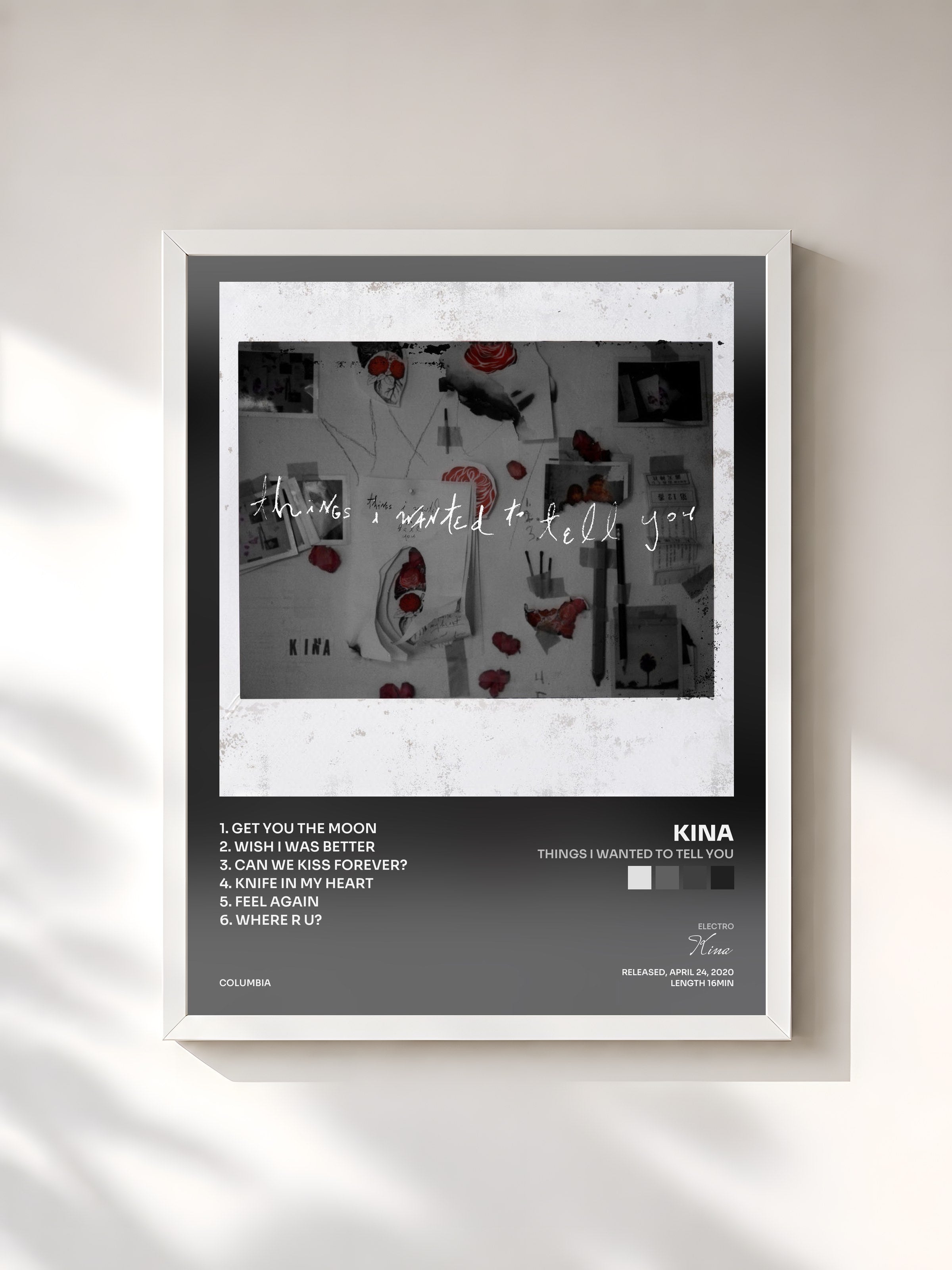 #blanc Tableau de l'album Things I Wanted To Tell You de Kina, cadre blanc, imprimé et encadré en France