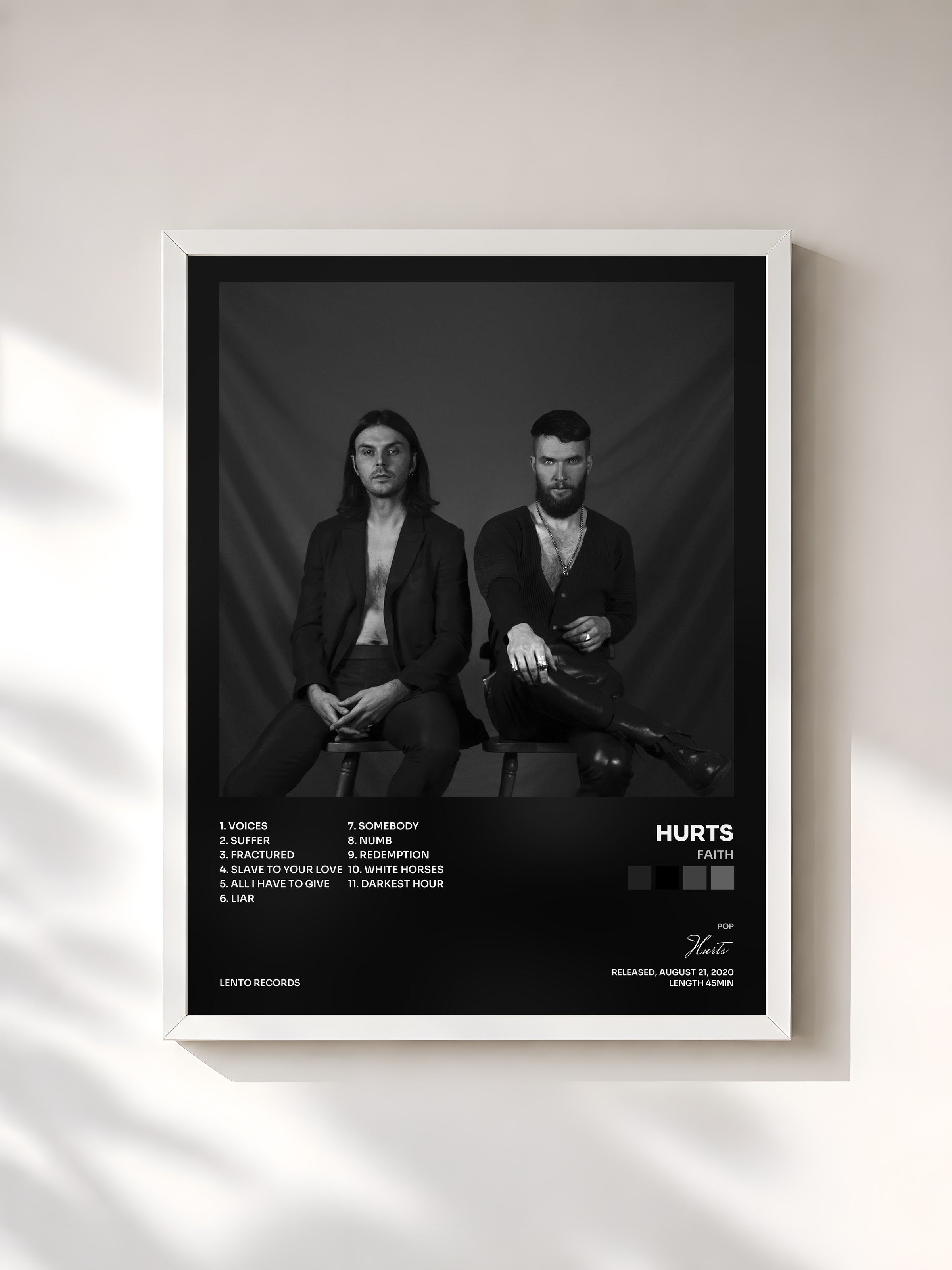 #blanc Tableau de l'album Faith de Hurts, cadre blanc, imprimé et encadré en France