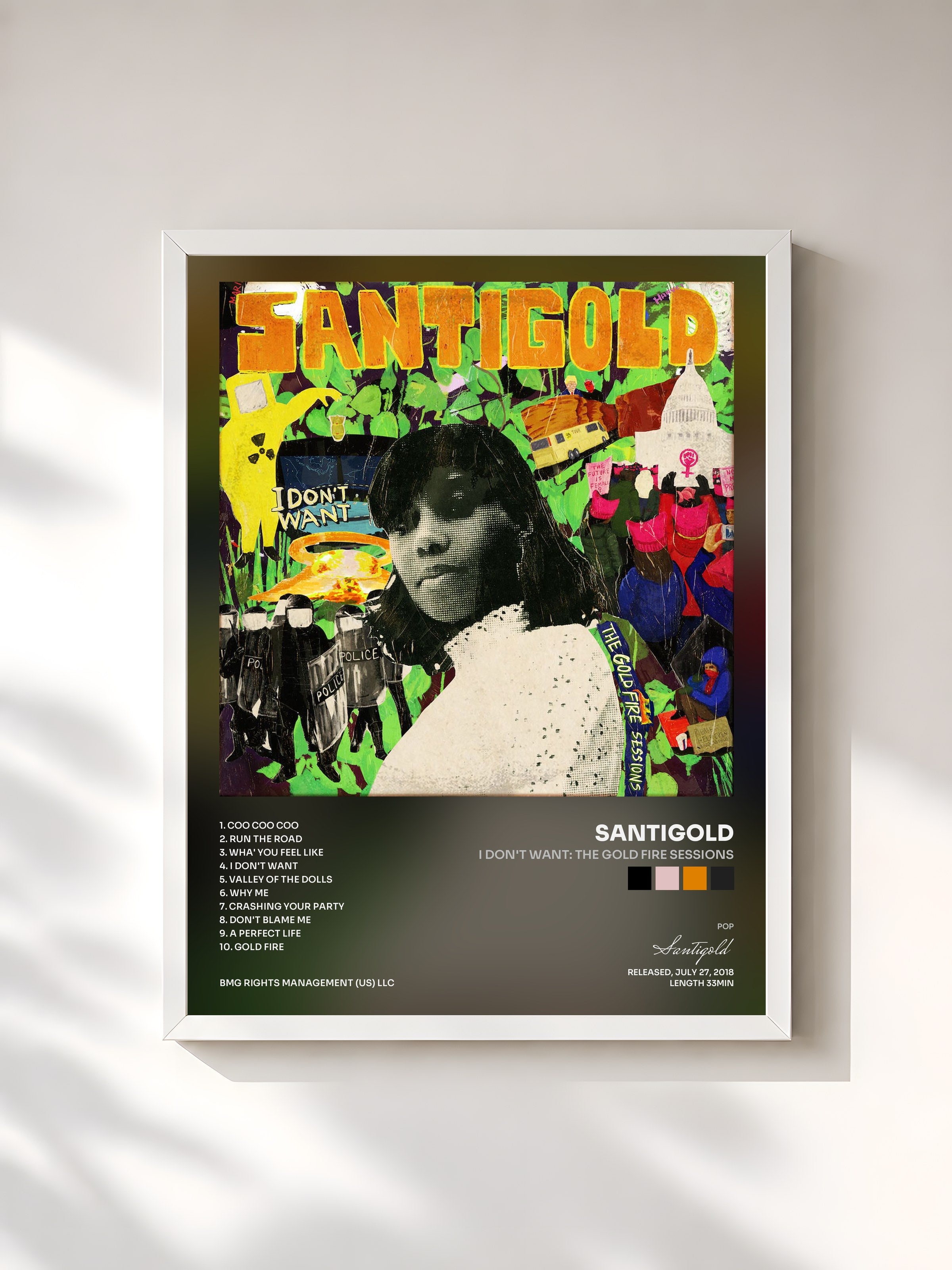 #blanc Tableau de l'album I Don't Want: The Gold Fire Sessions de Santigold, cadre blanc, imprimé et encadré en France
