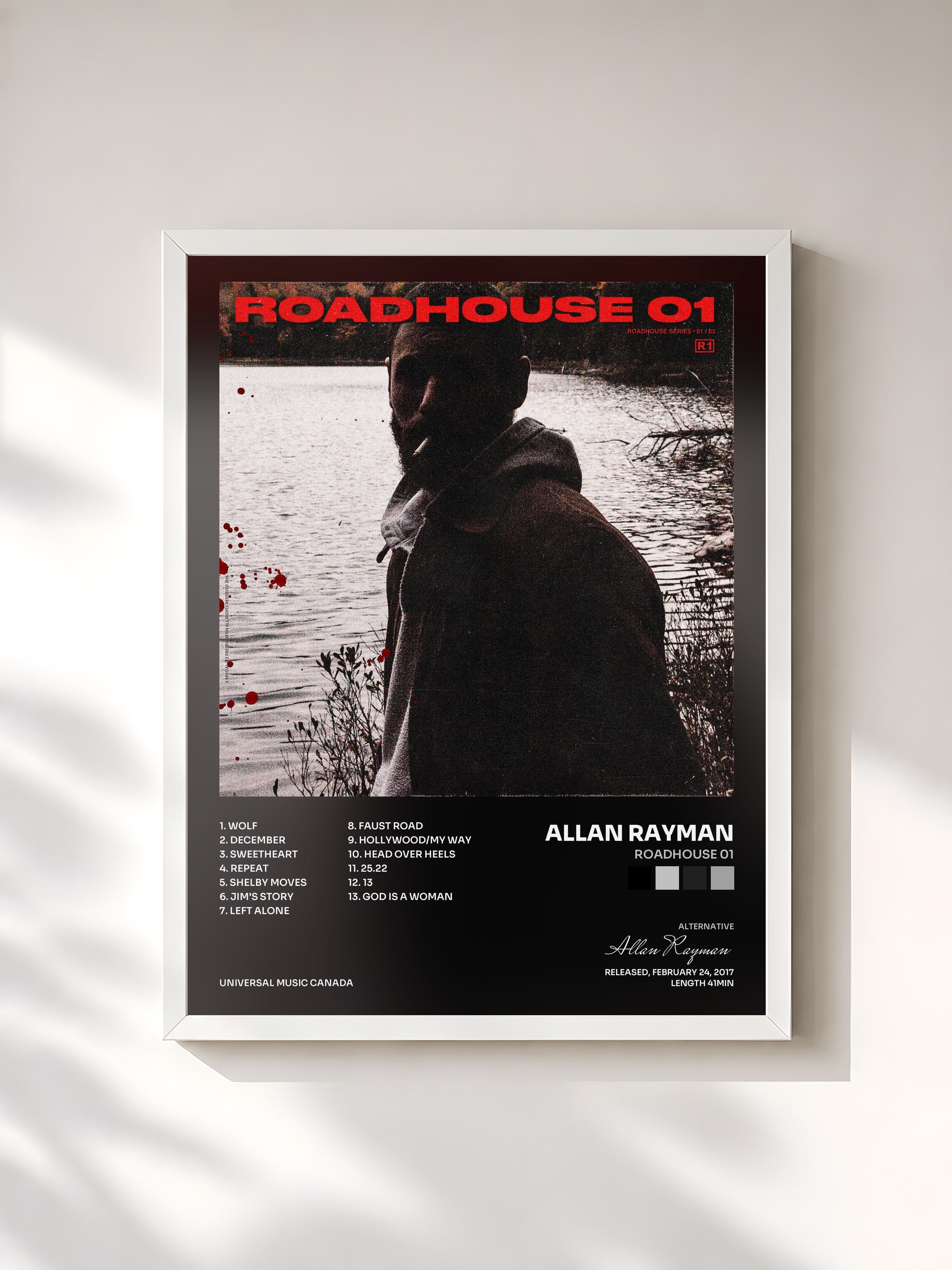 #blanc Tableau de l'album Roadhouse 01 de Allan Rayman, cadre blanc, imprimé et encadré en France