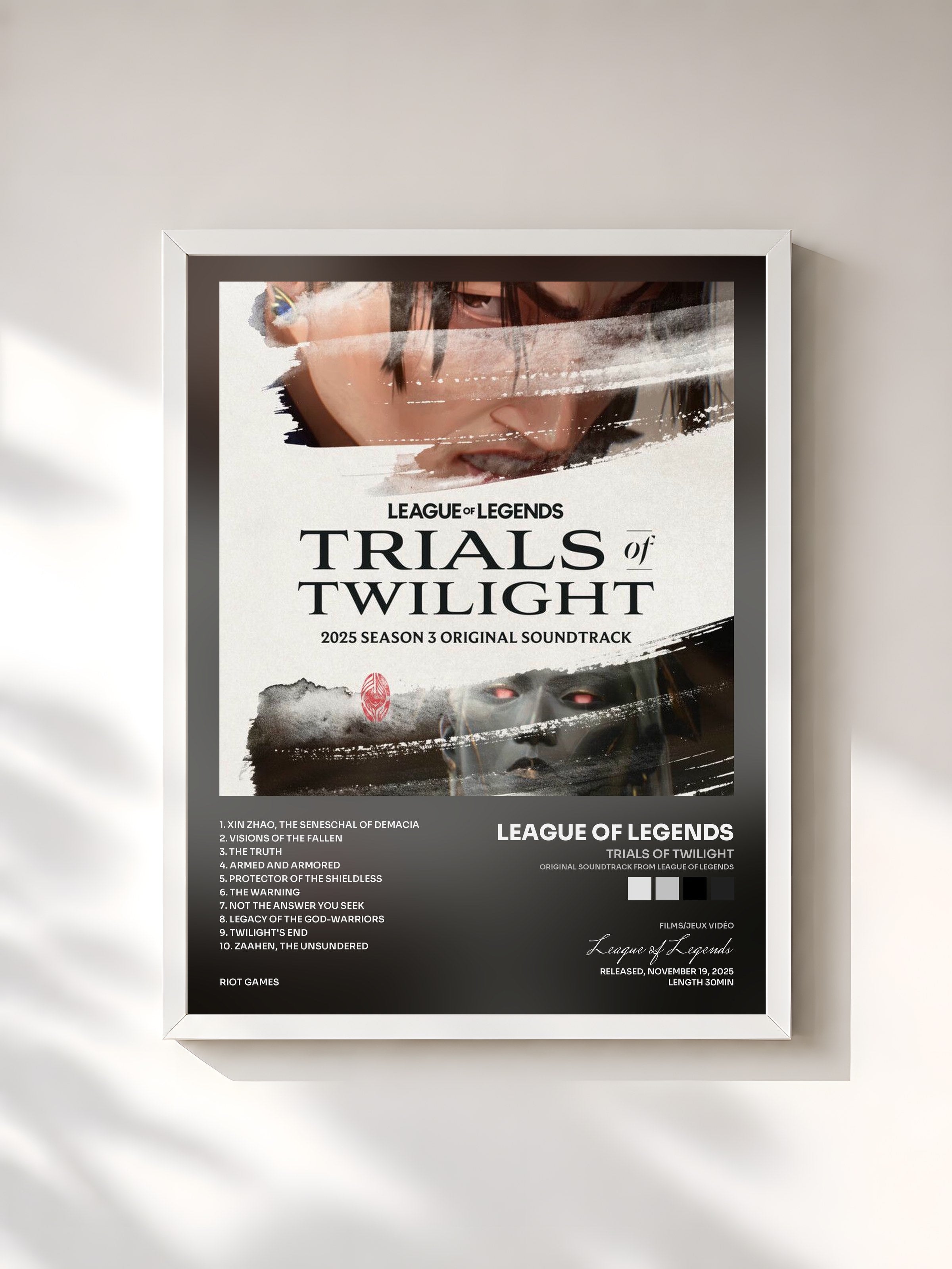 #blanc Tableau de l'album Trials of Twilight (Original Soundtrack from League of Legends) de League of Legends, cadre blanc, imprimé et encadré en France