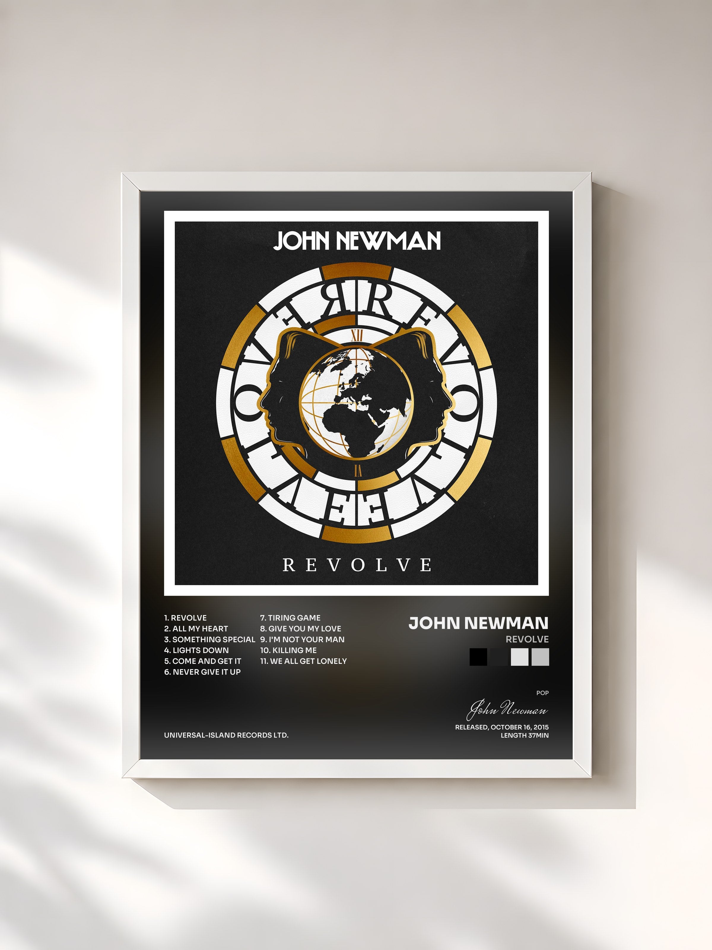 #blanc Tableau de l'album Revolve de John Newman, cadre blanc, imprimé et encadré en France