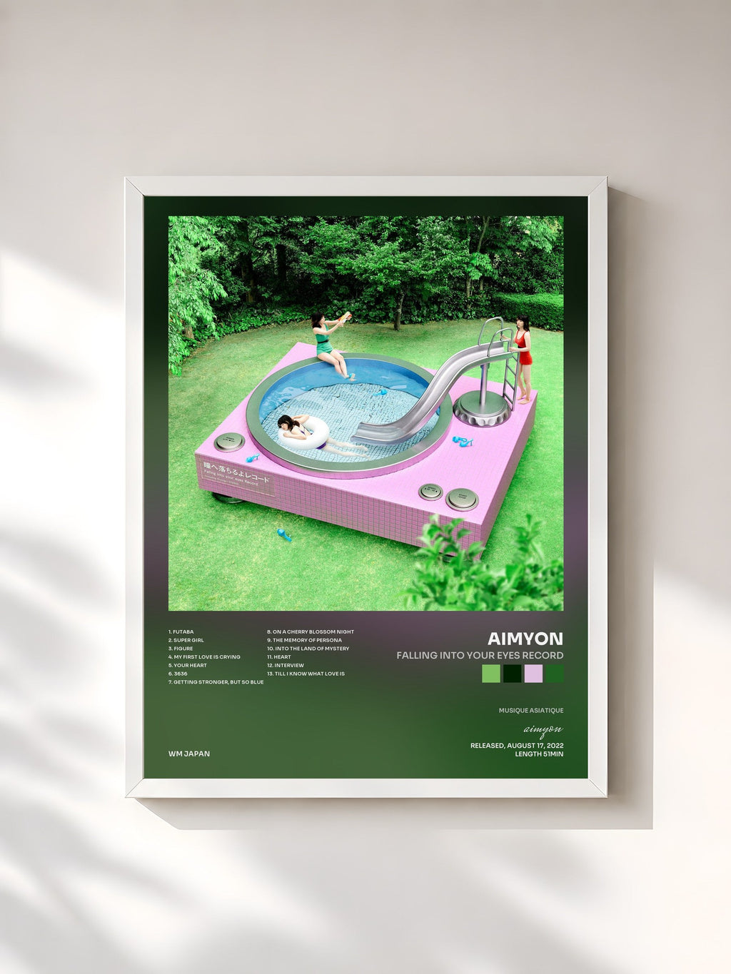 #blanc Tableau de l'album Falling into your eyes Record de aimyon, cadre blanc, imprimé et encadré en France