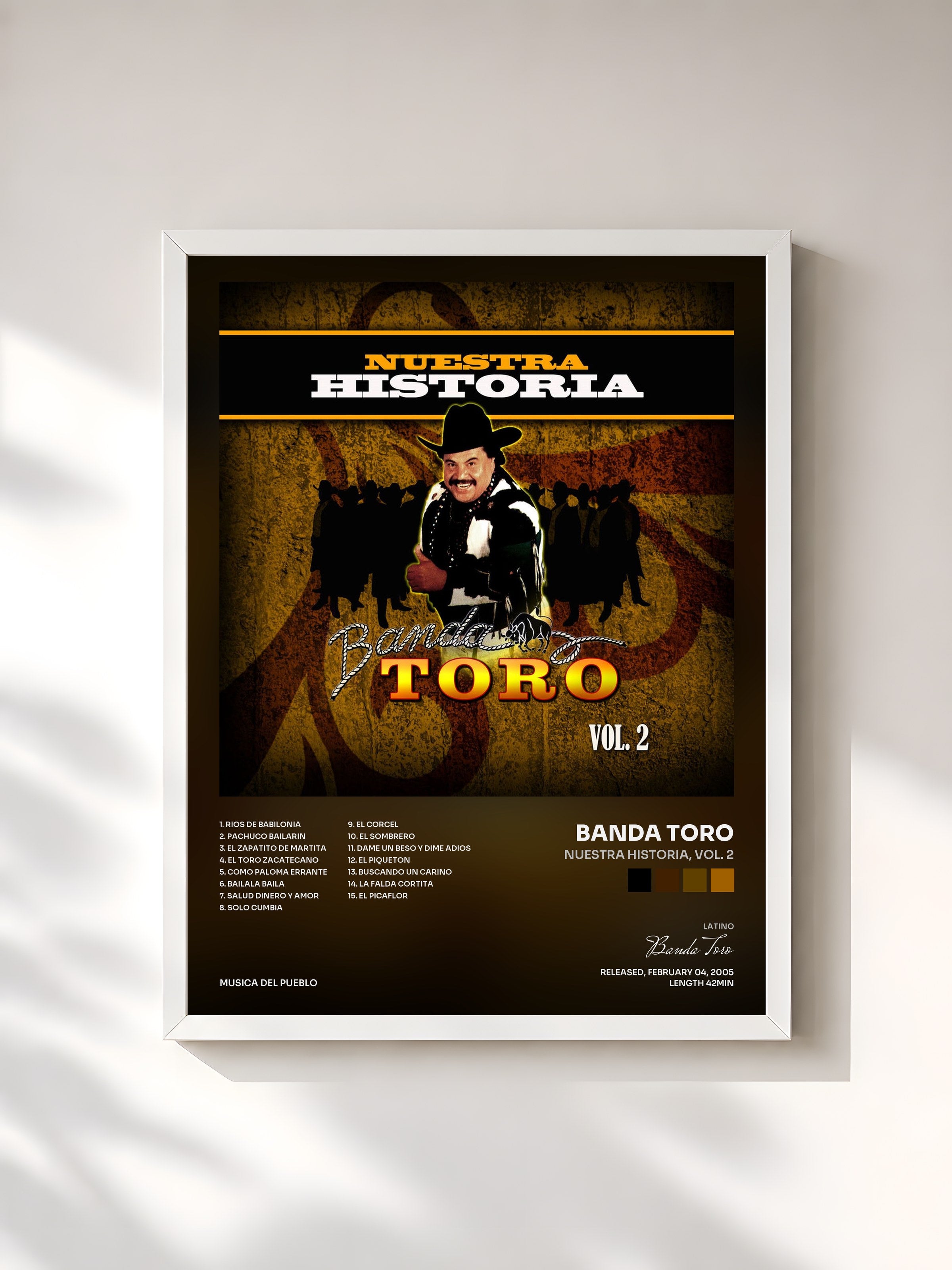 #blanc Tableau de l'album Nuestra Historia, Vol. 2 de Banda Toro, cadre blanc, imprimé et encadré en France