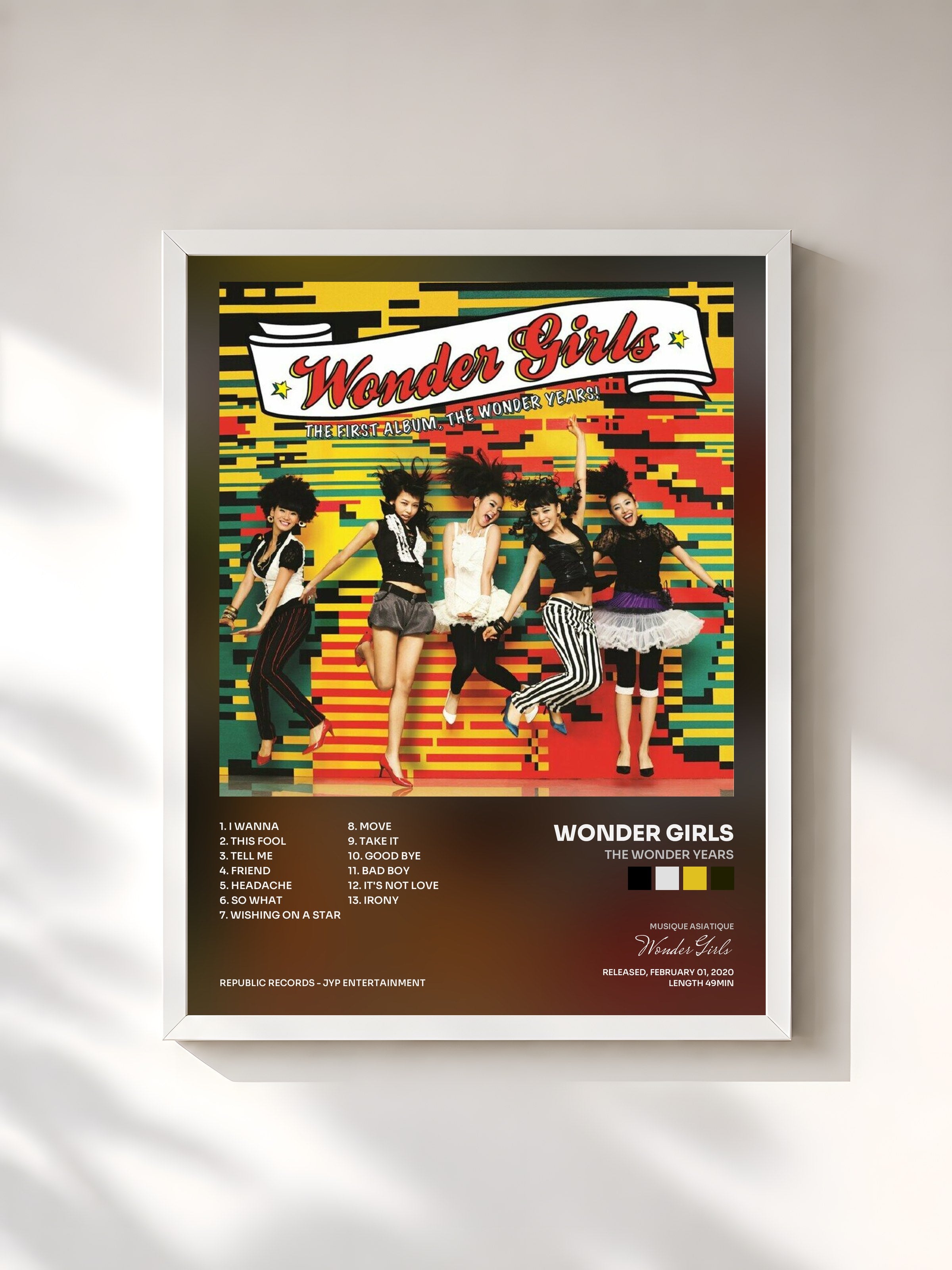 #blanc Tableau de l'album The Wonder Years de Wonder Girls, cadre blanc, imprimé et encadré en France