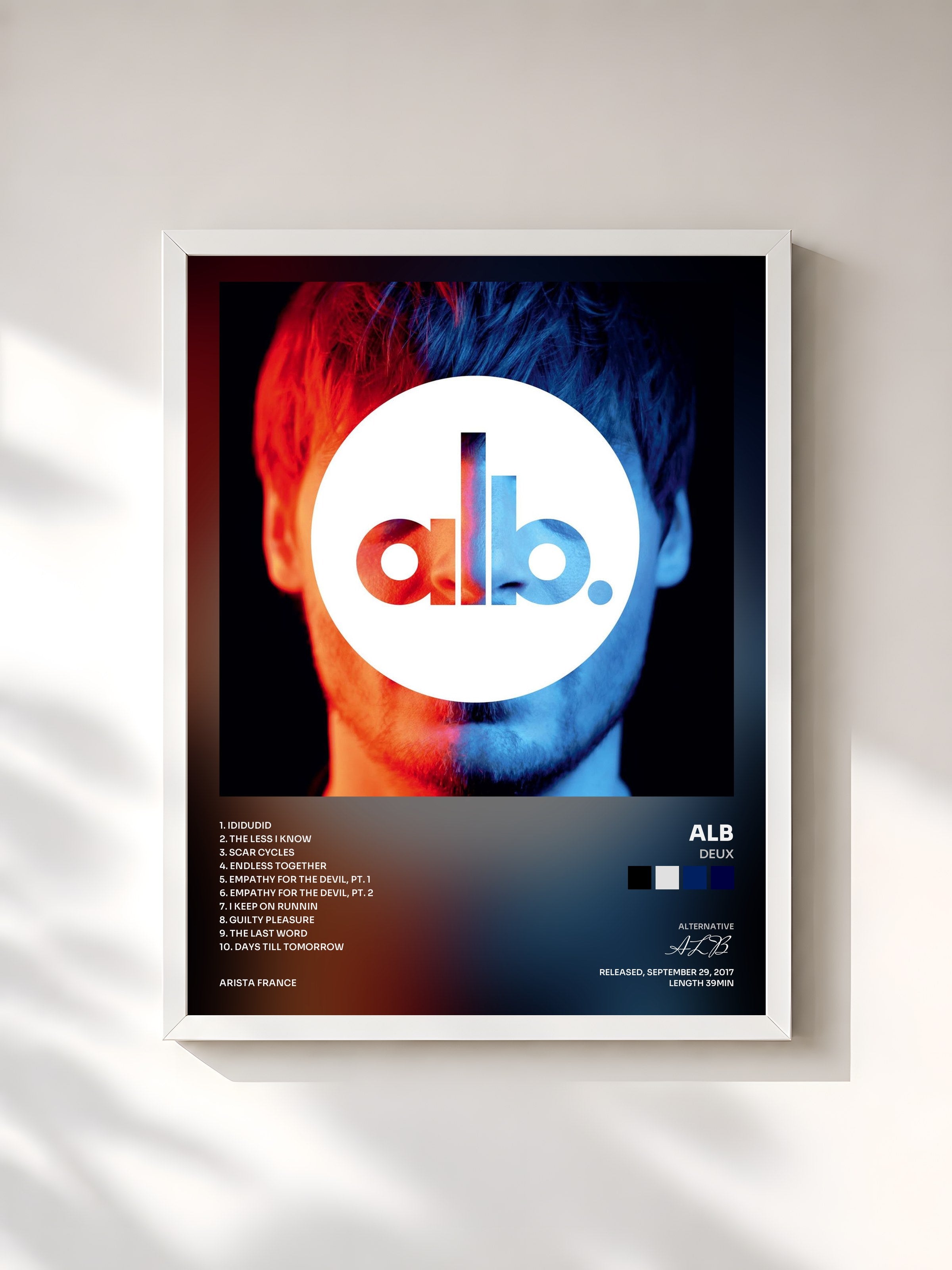 #blanc Tableau de l'album DEUX de ALB, cadre blanc, imprimé et encadré en France