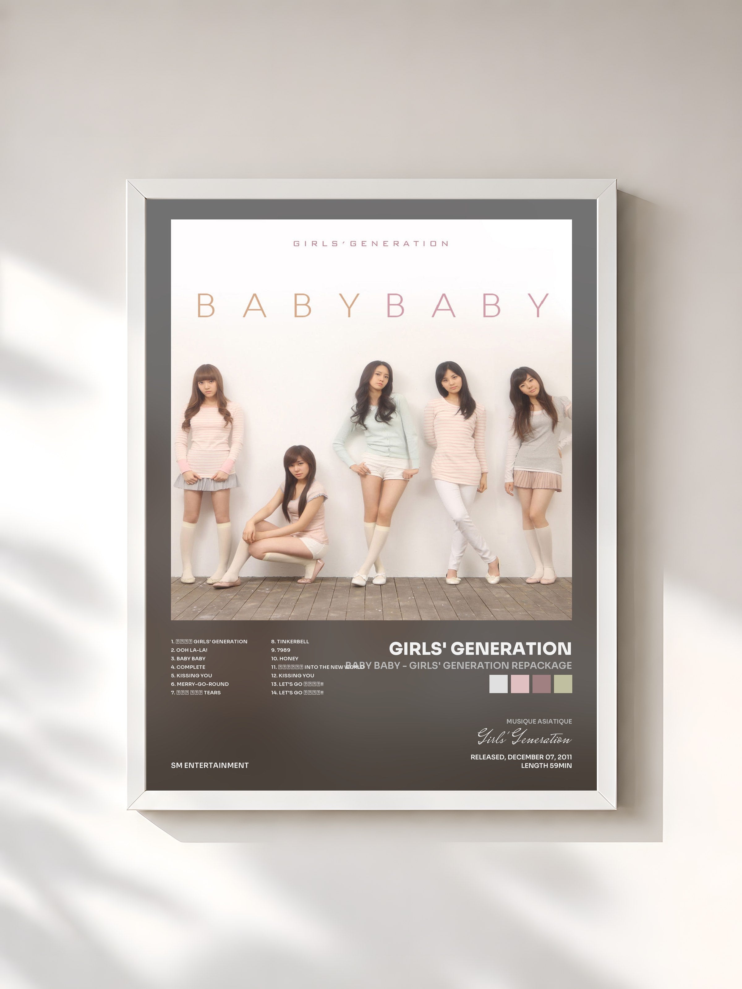 #blanc Tableau de l'album BABY BABY - Girls' Generation Repackage de Girls' Generation, cadre blanc, imprimé et encadré en France