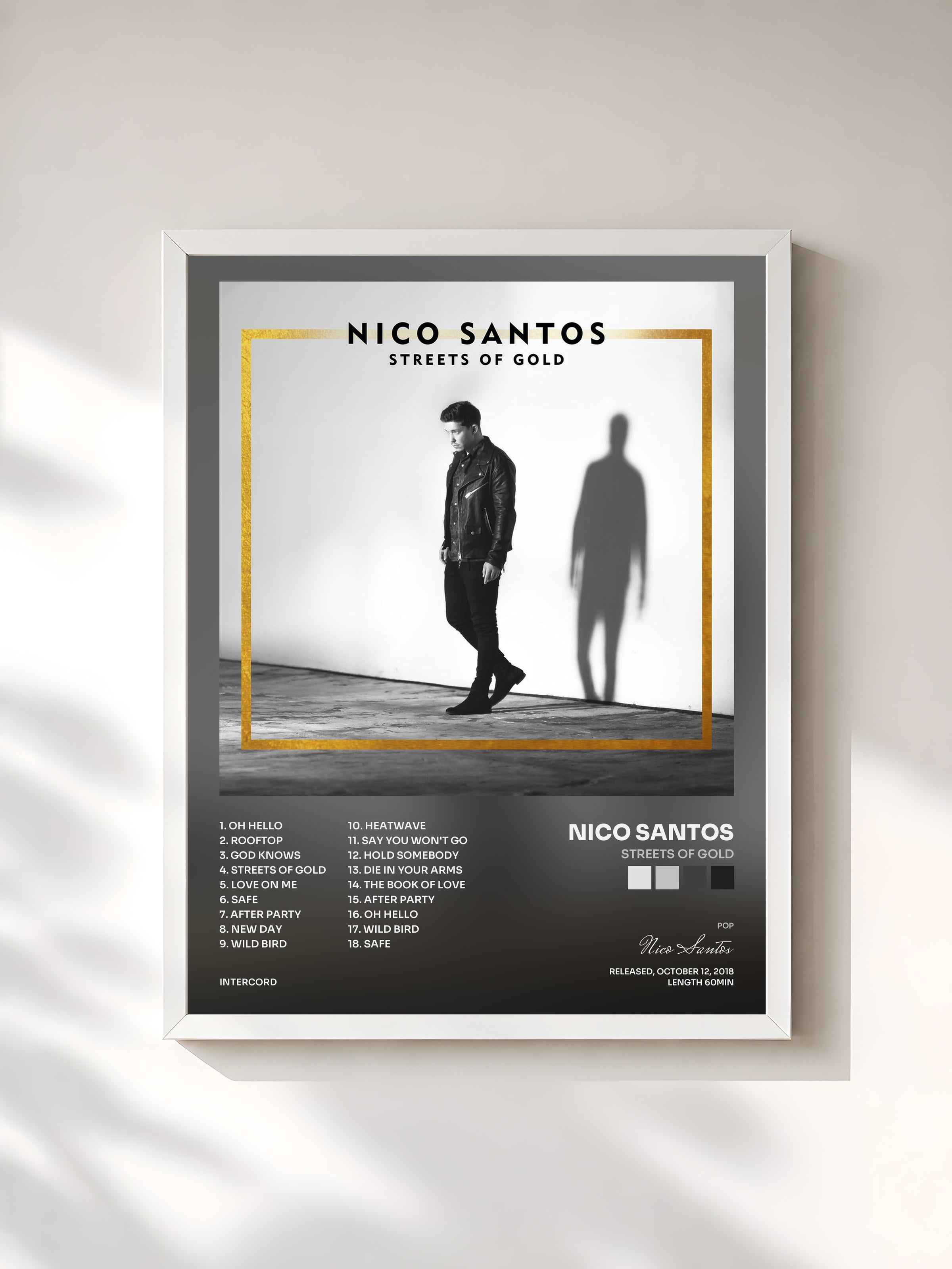 #blanc Tableau de l'album Streets Of Gold de Nico Santos, cadre blanc, imprimé et encadré en France