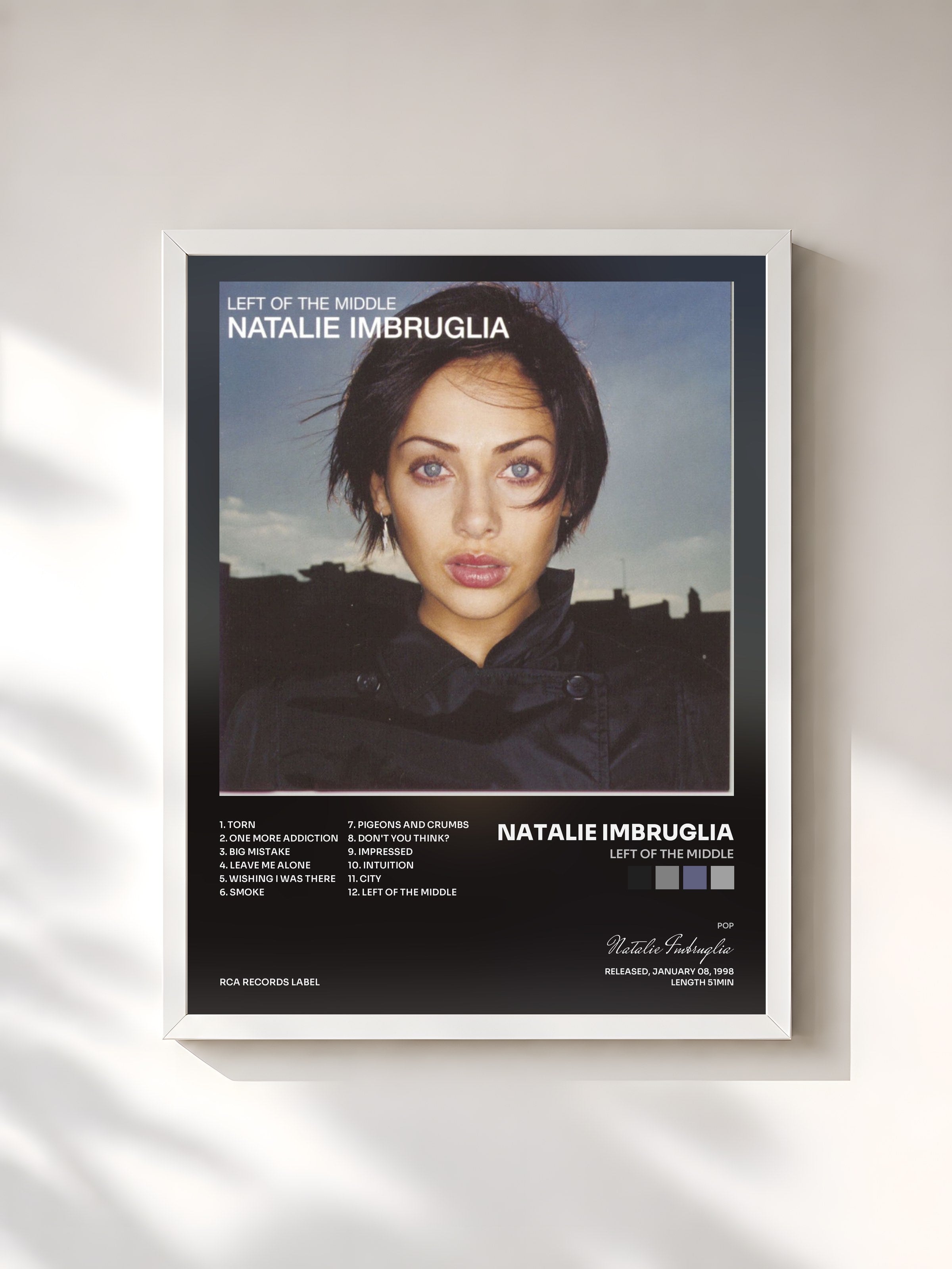 #blanc Tableau de l'album Left Of The Middle de Natalie Imbruglia, cadre blanc, imprimé et encadré en France