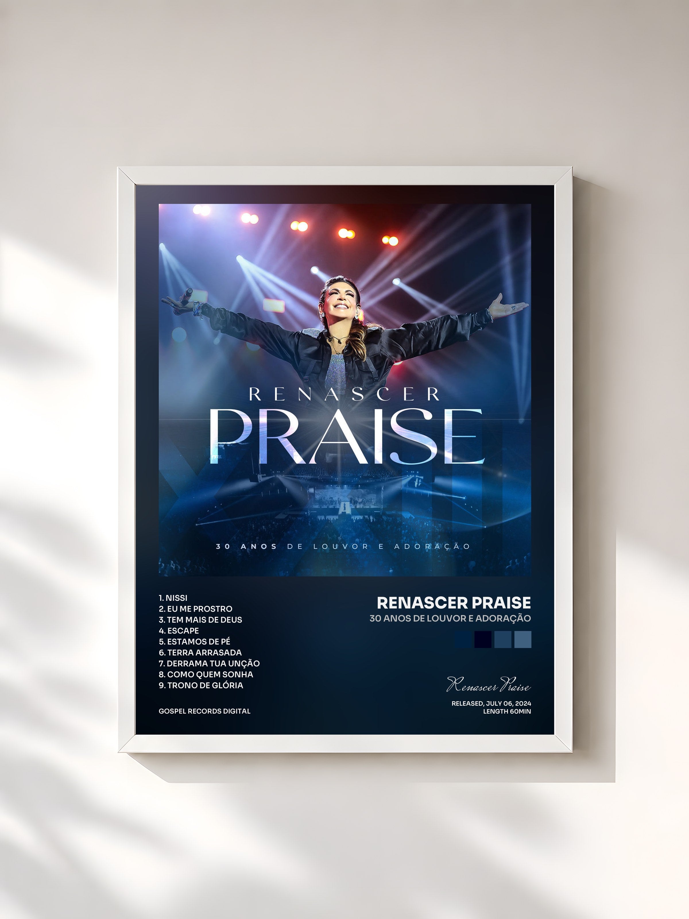 #blanc Tableau de l'album 30 Anos de Louvor e Adoração de Renascer Praise, cadre blanc, imprimé et encadré en France