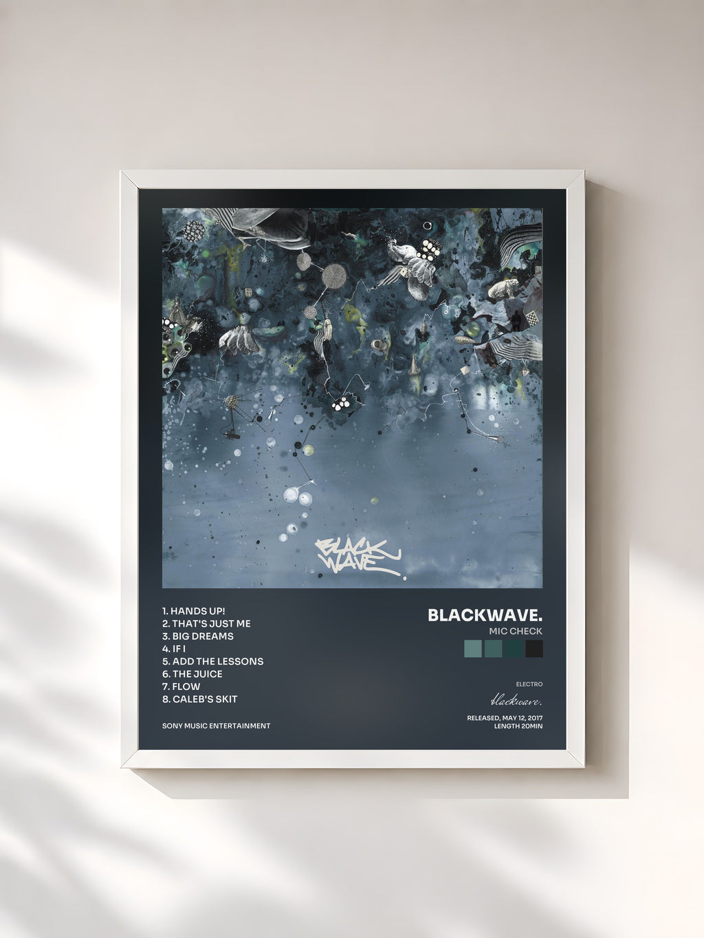 #blanc Tableau de l'album Mic Check de blackwave., cadre blanc, imprimé et encadré en France
