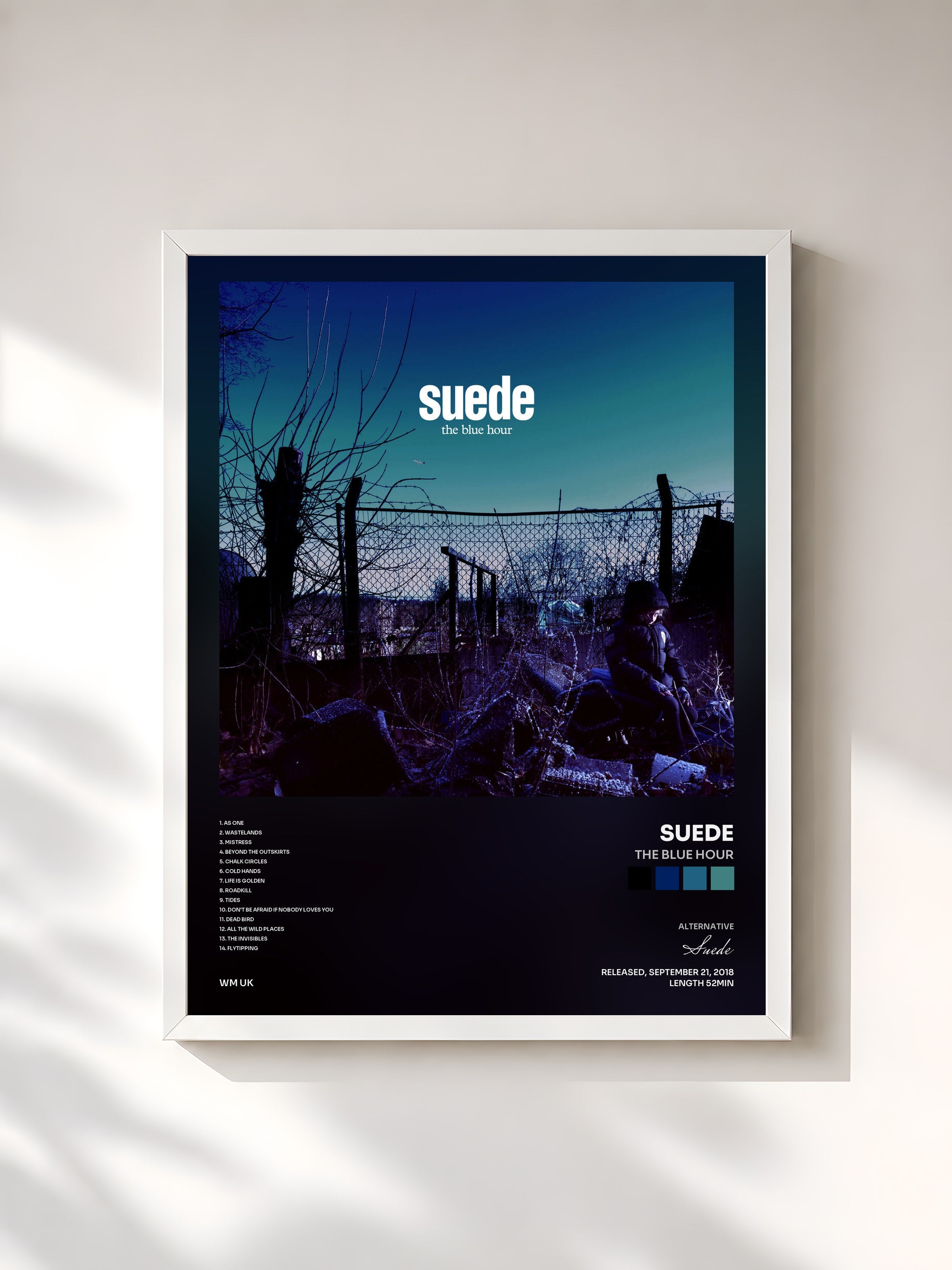 #blanc Tableau de l'album The Blue Hour de Suede, cadre blanc, imprimé et encadré en France