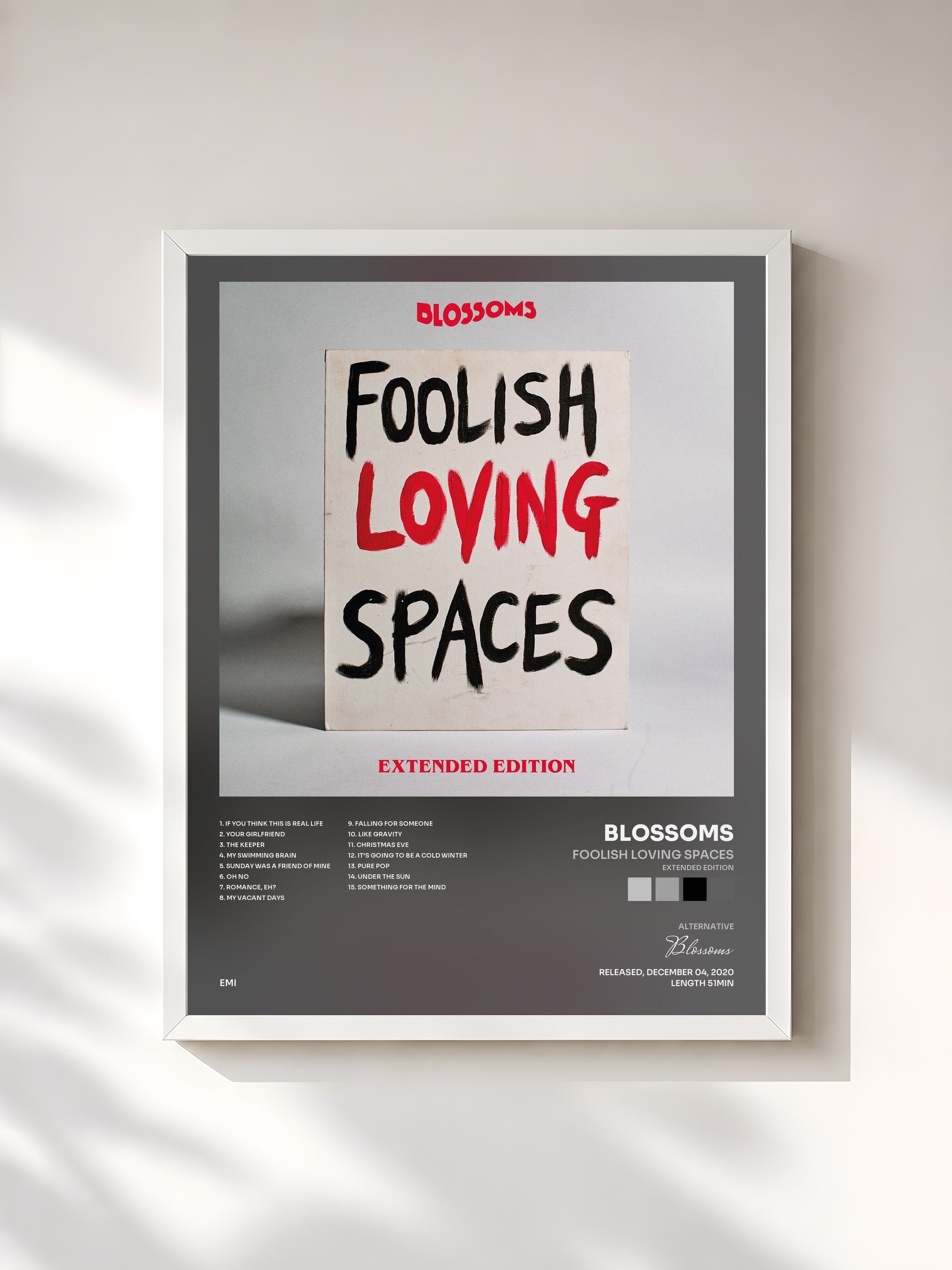 #blanc Tableau de l'album Foolish Loving Spaces (Extended Edition) de Blossoms, cadre blanc, imprimé et encadré en France