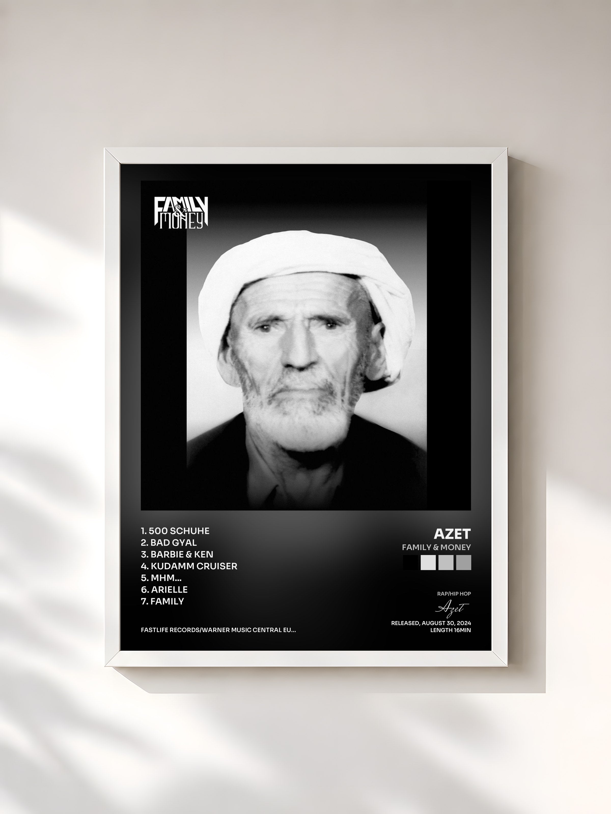 #blanc Tableau de l'album FAMILY & MONEY de Azet, cadre blanc, imprimé et encadré en France