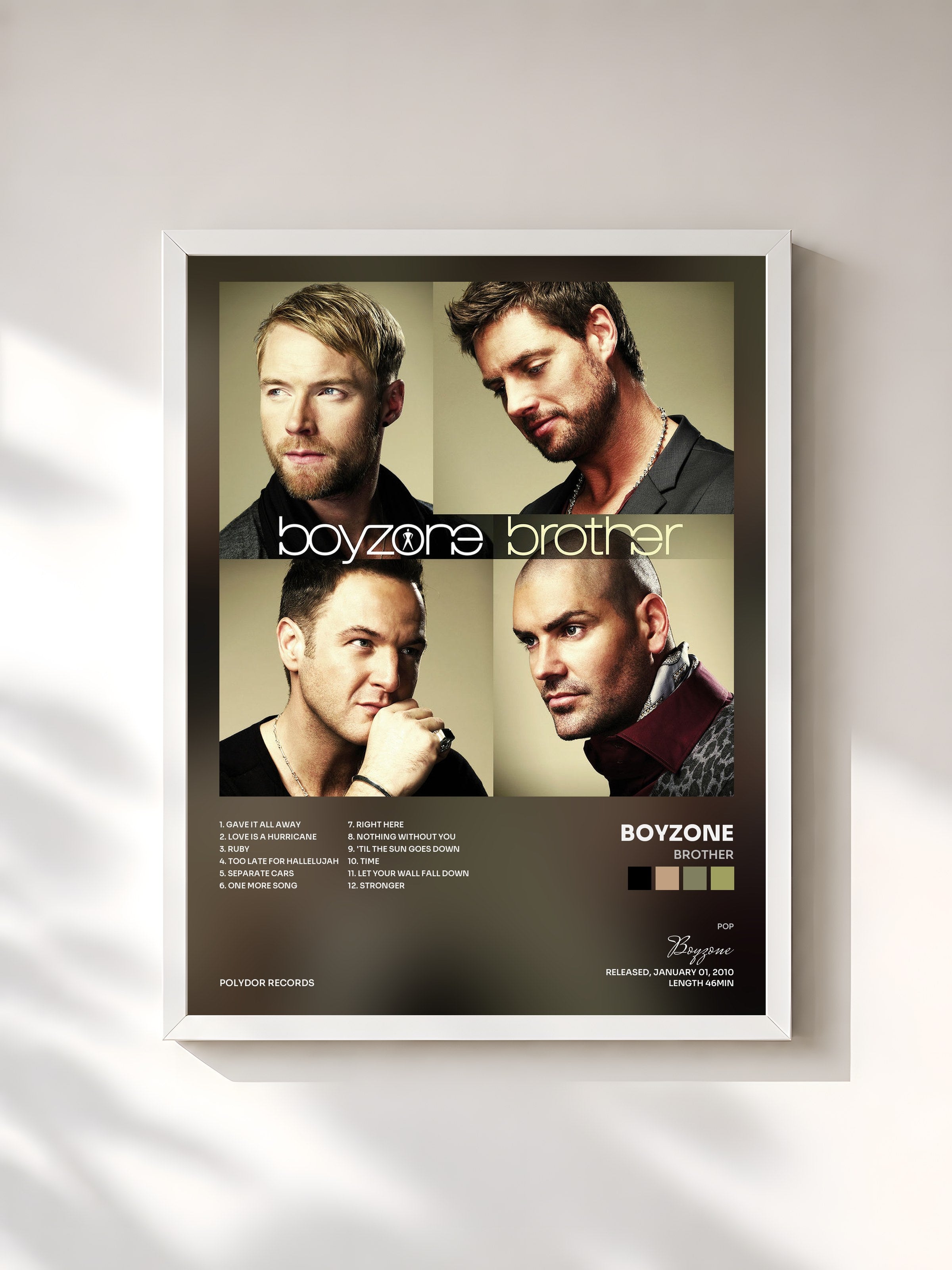 #blanc Tableau de l'album Brother de Boyzone, cadre blanc, imprimé et encadré en France