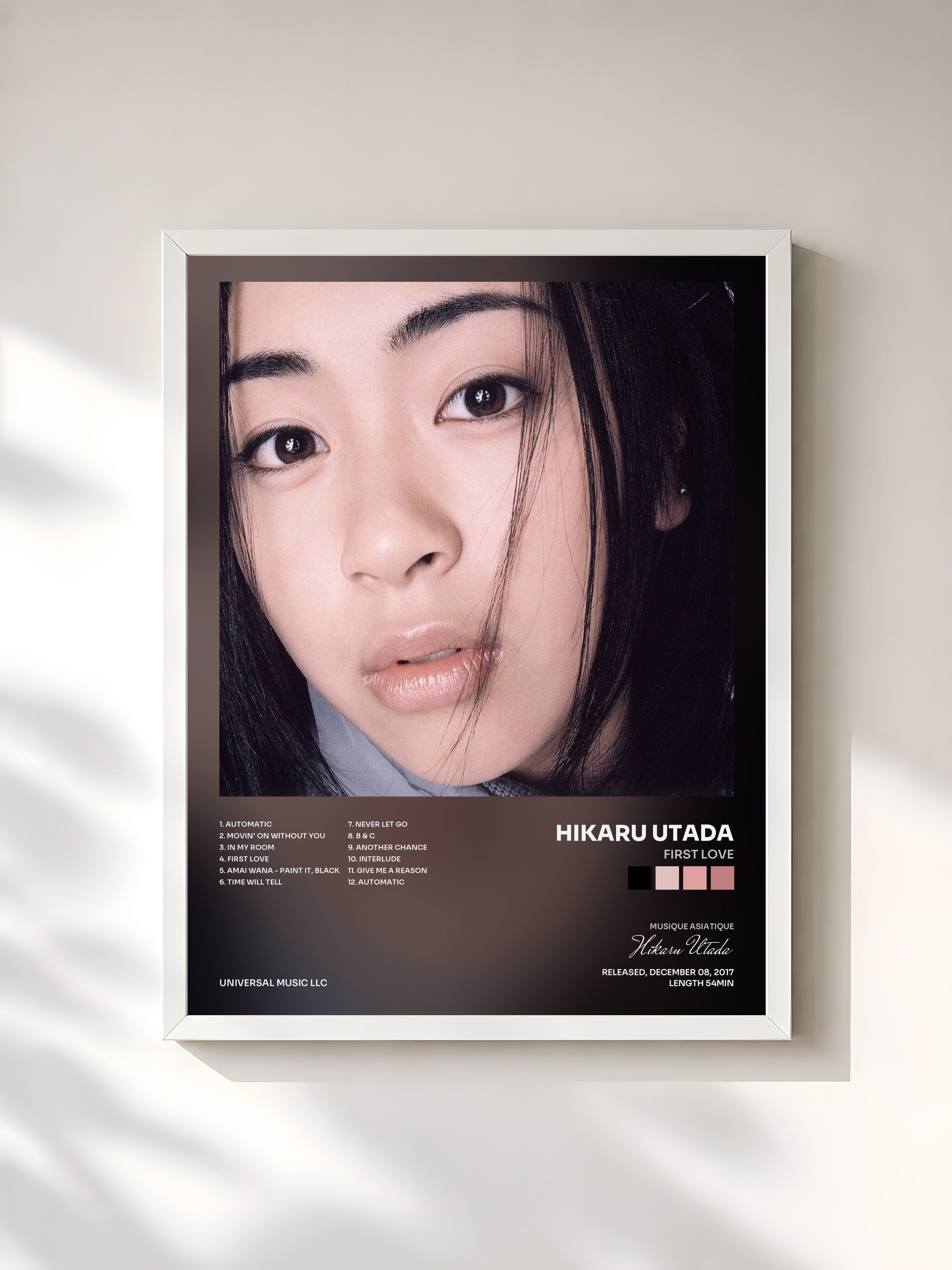 #blanc Tableau de l'album First Love de Hikaru Utada, cadre blanc, imprimé et encadré en France
