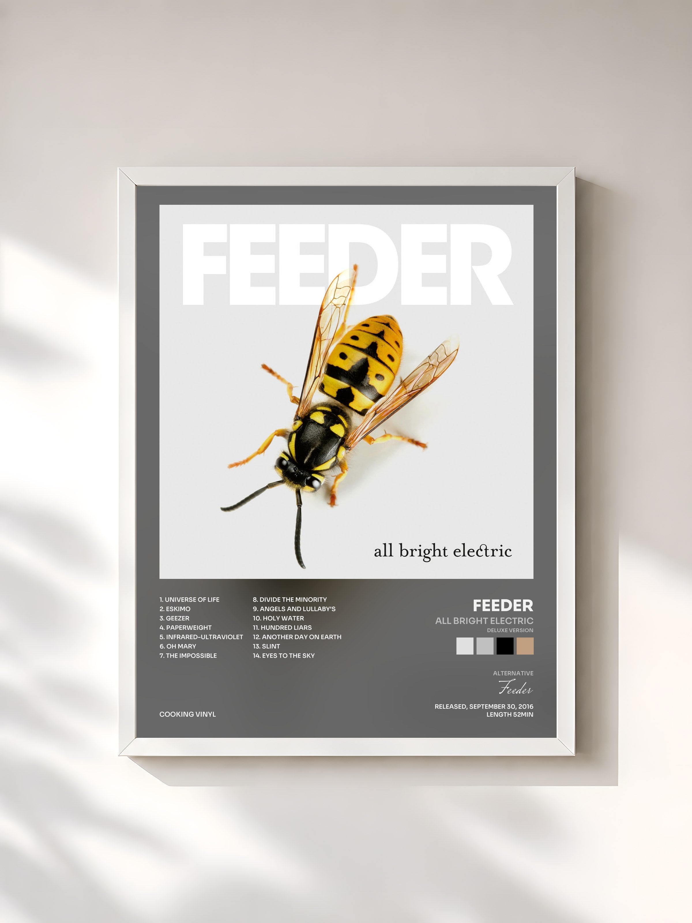 #blanc Tableau de l'album All Bright Electric (Deluxe Version) de Feeder, cadre blanc, imprimé et encadré en France