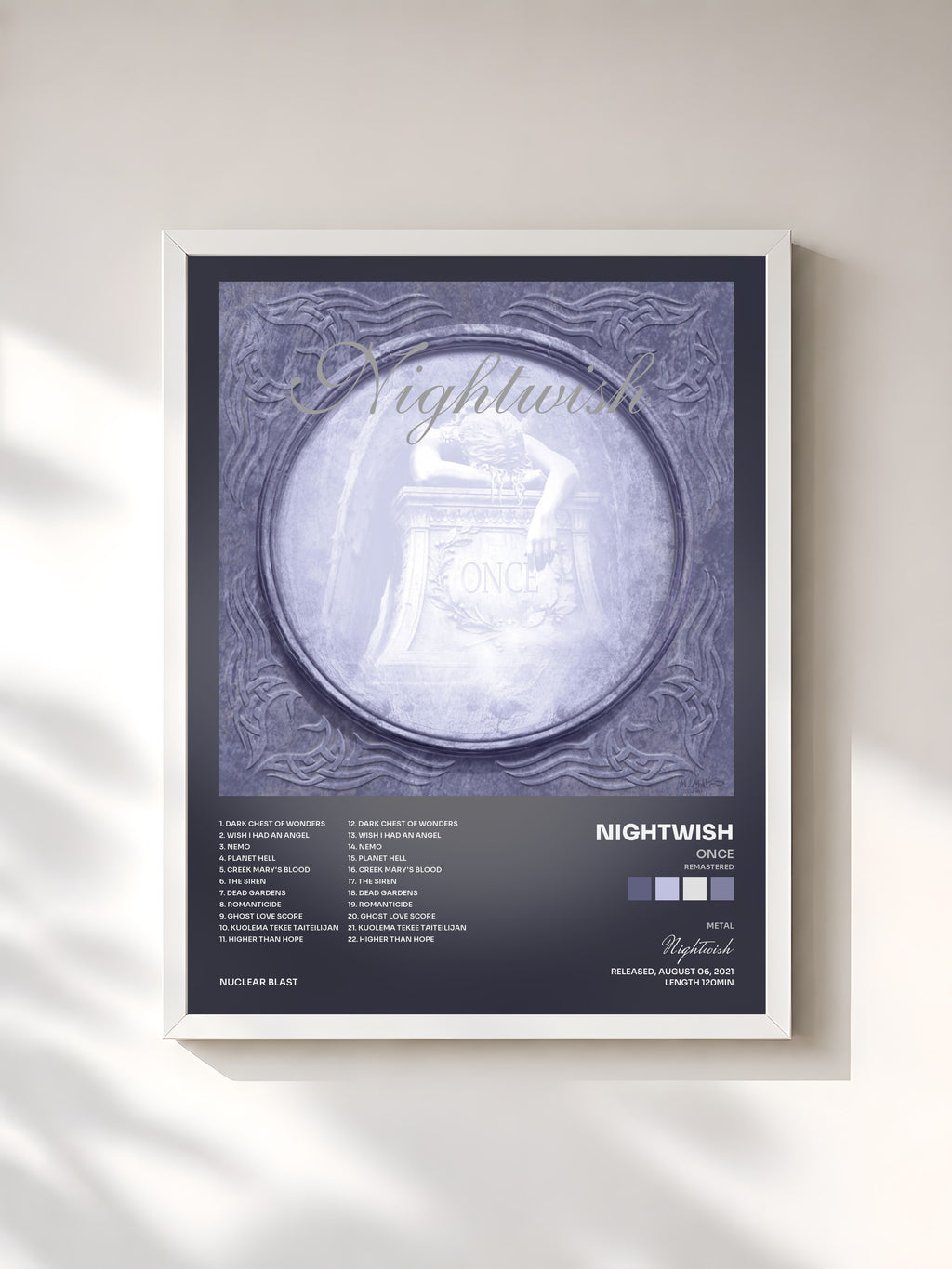 #blanc Tableau de l'album Once (Remastered) de Nightwish, cadre blanc, imprimé et encadré en France