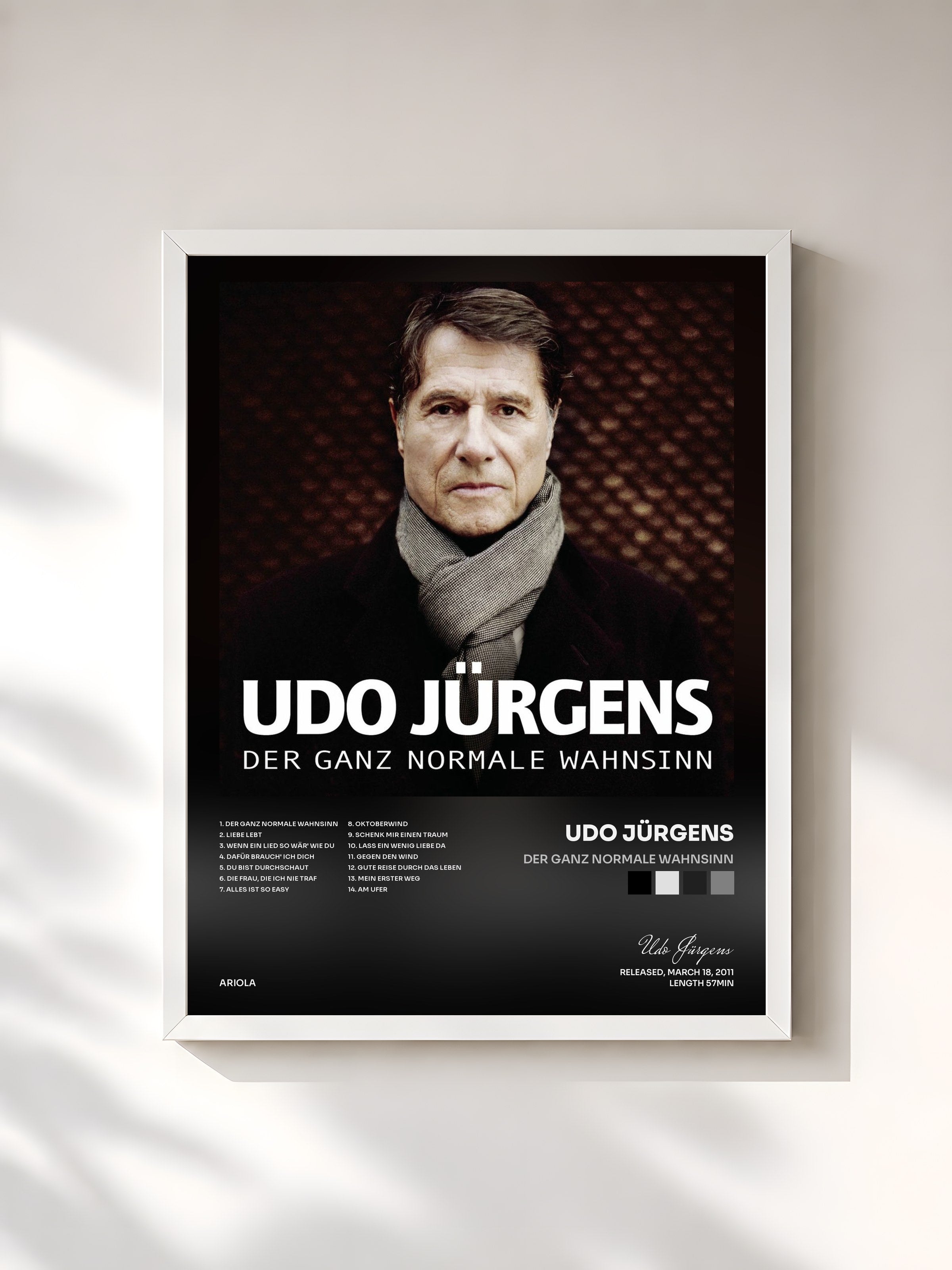 #blanc Tableau de l'album Der ganz normale Wahnsinn de Udo Jürgens, cadre blanc, imprimé et encadré en France