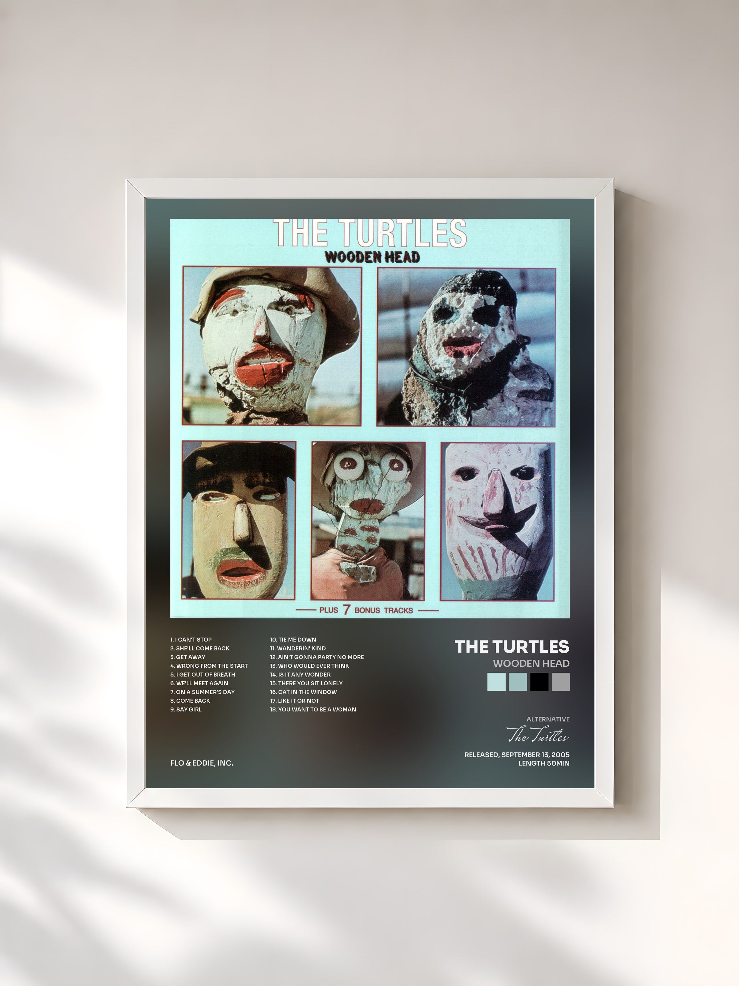 #blanc Tableau de l'album Wooden Head de The Turtles, cadre blanc, imprimé et encadré en France